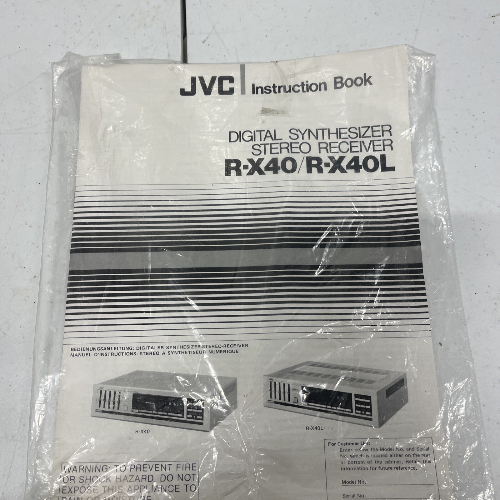 JVC R-X40/R-X40L Instruction Book Digital Synthesizer Stereo Receiver Book