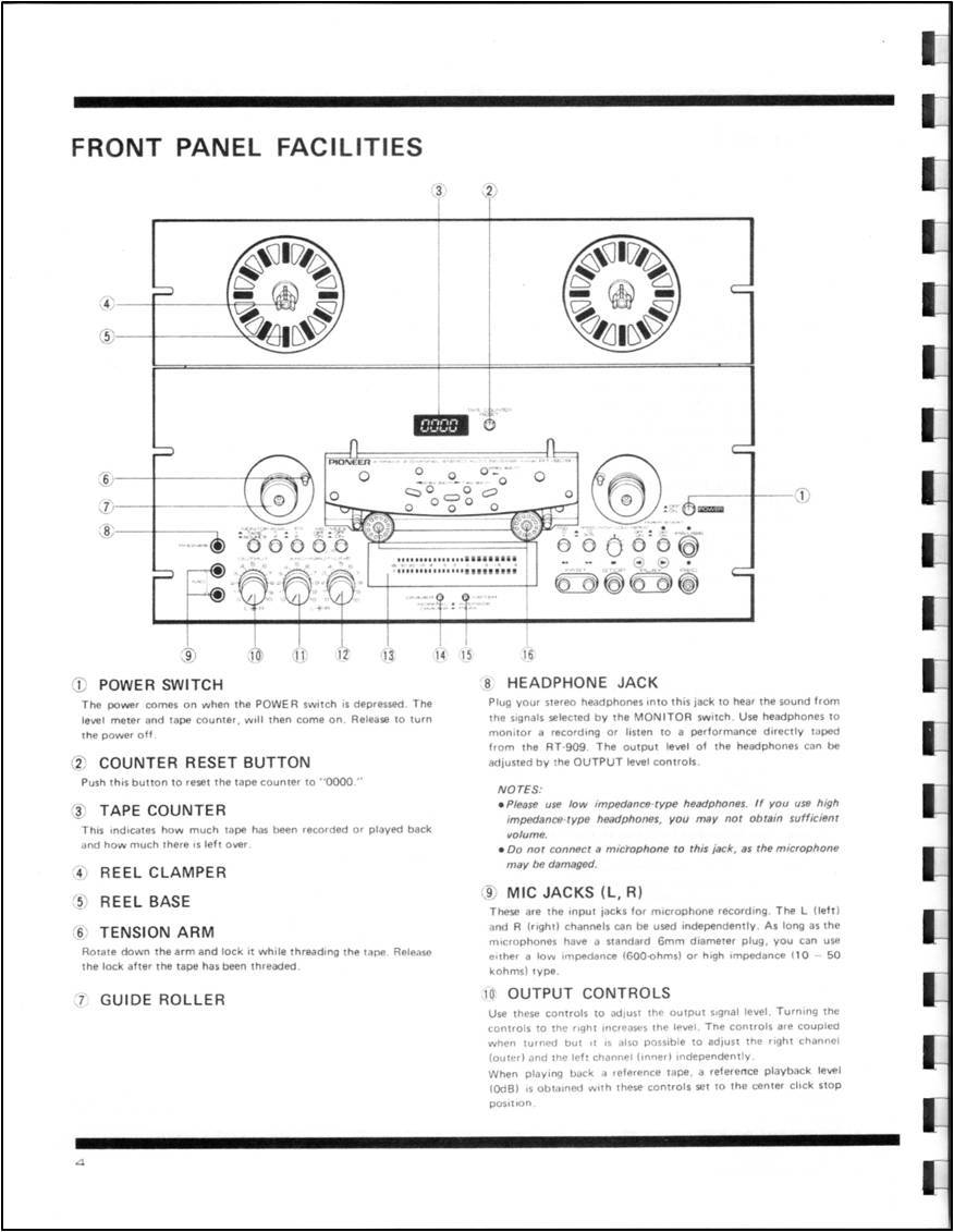 Pioneer RT-909 Reel to Reel Tape Deck Owners Manual