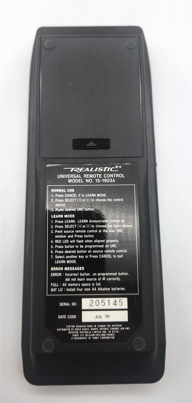 VINTAGE Realistic Programable 8-in-1 Universal Remote Control 15-1903A -Working!