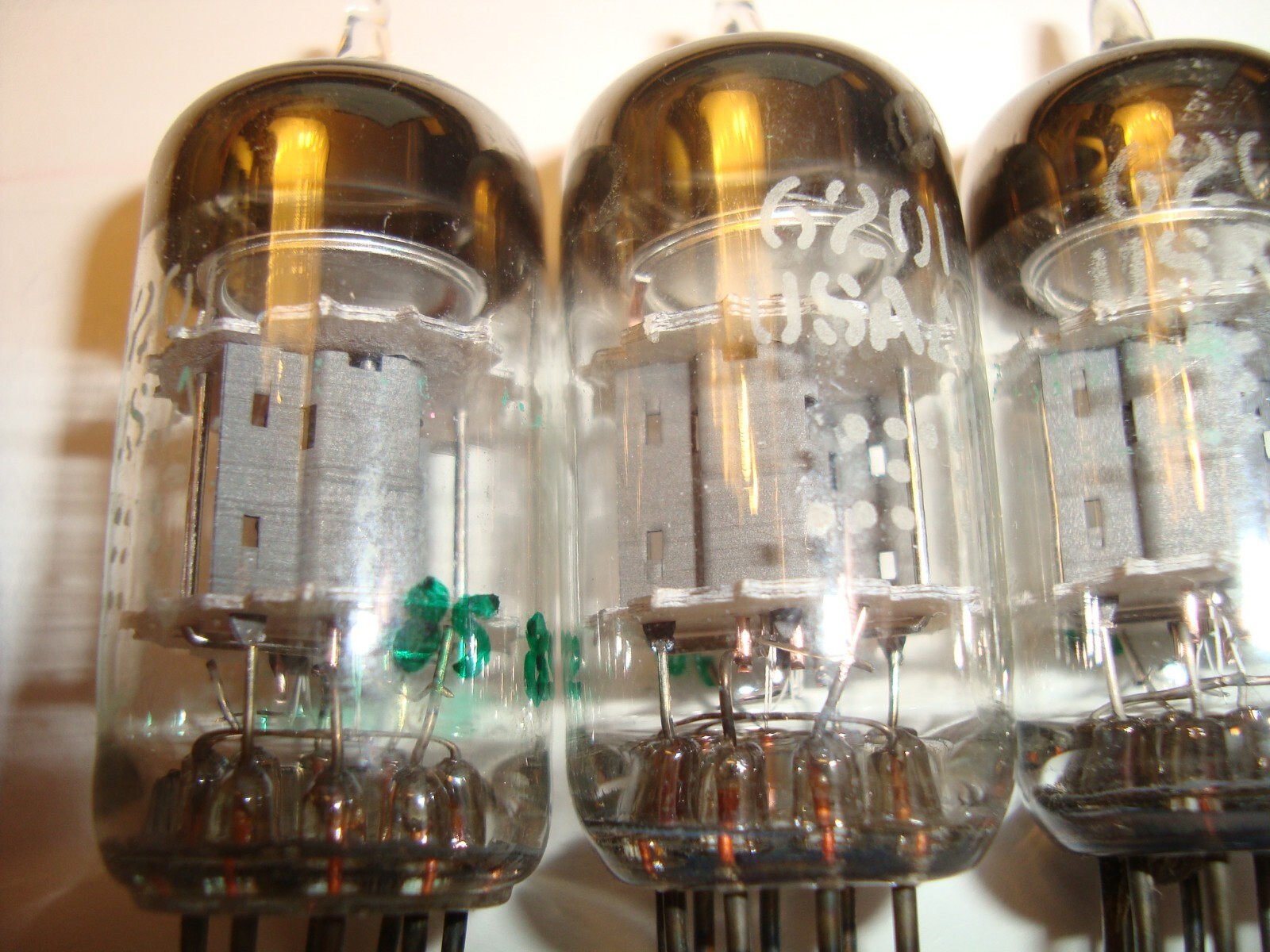 Lot of Five Military 12AT7WC/6201 Tubes, GE, Grey Plate, Solid Disc Getter