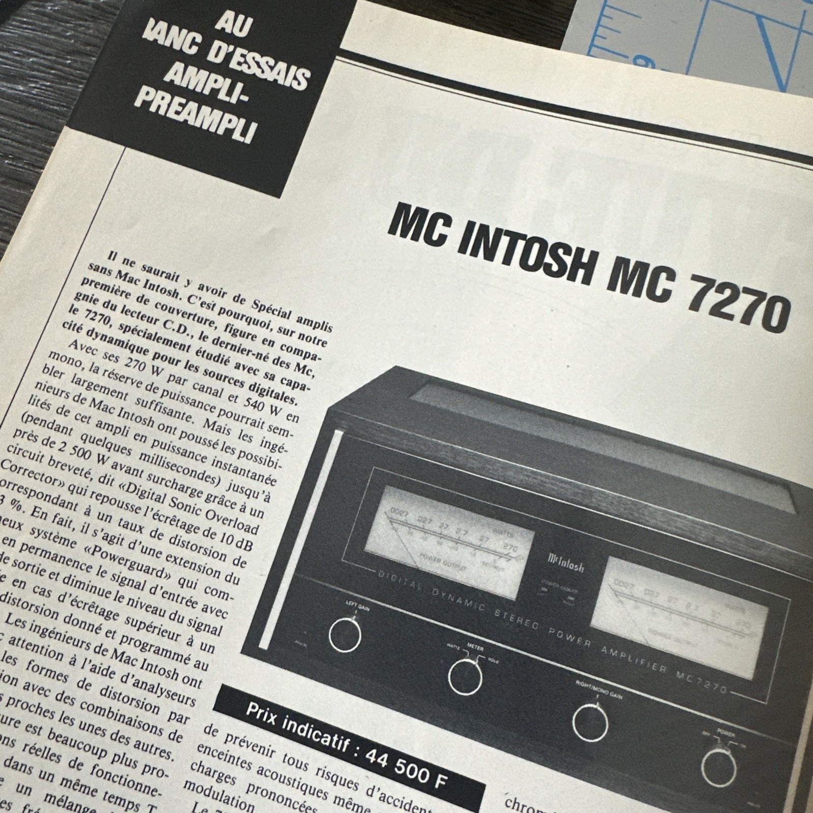 McIntosh MC 7270 Power Amplifier REVIEW ARTICLE 1986 French English
