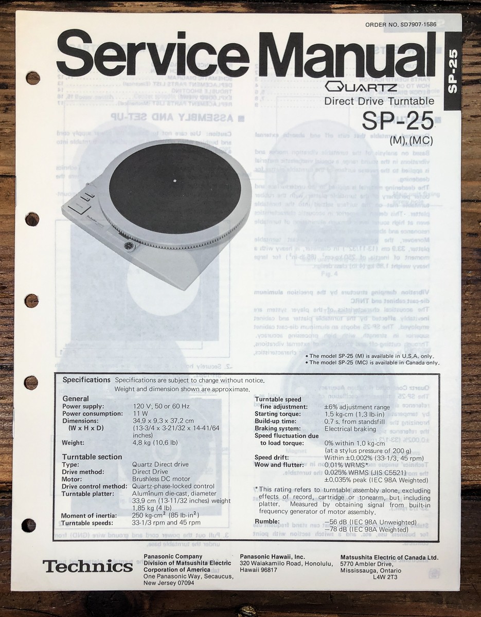 Technics SP-25 Record Player / Turntable Service Manual *Original*