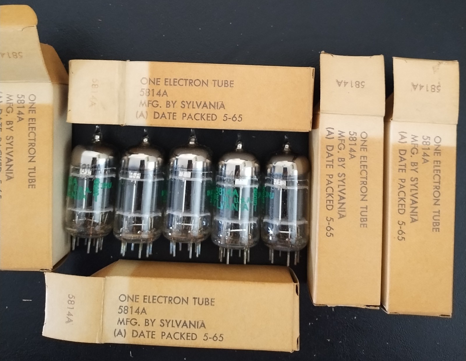 5814A/12AU7 ECC82 vacuum tubes 5pcs JAN Sylvania triple mica NOS 1965