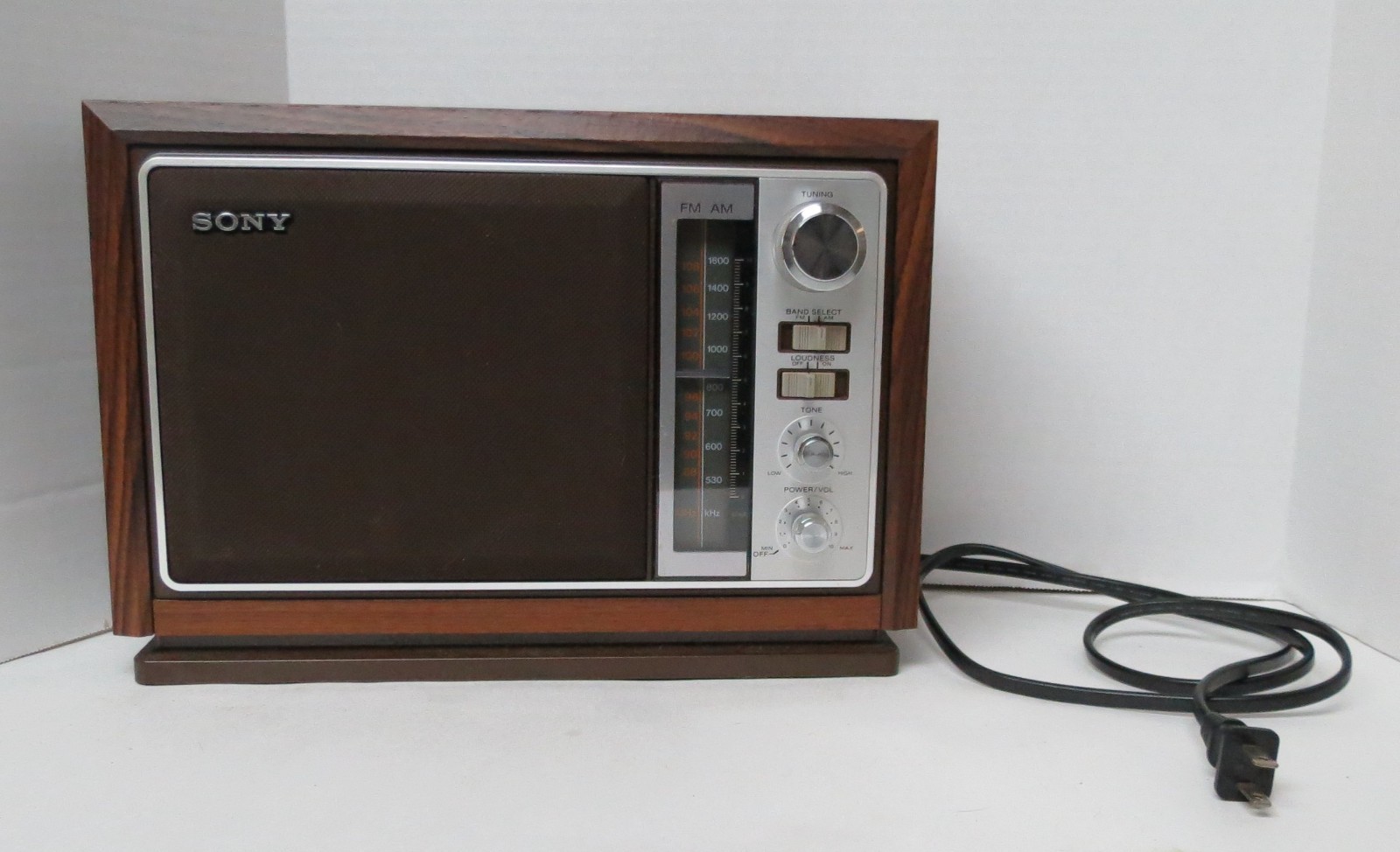 Vintage Sony ICF-9740W Radio AM FM Table Top Mid Century Simulated Wood Tested