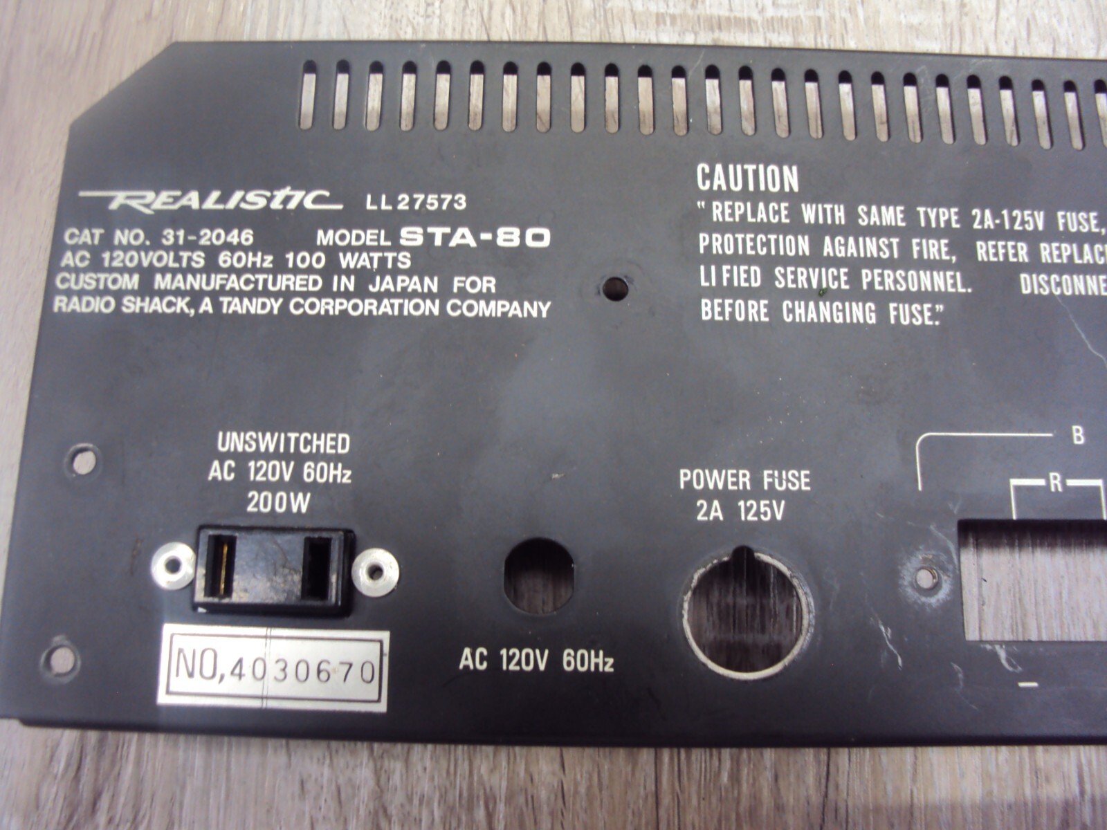 Realistic STA-80 Receiver Back Panel & Mounting Screws Tested Parting Out STA-80