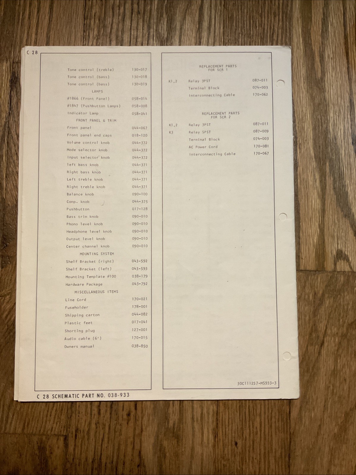 McIntosh C28 Preamplifier Service Information & Bulletin (SN start w/91X50) OEM