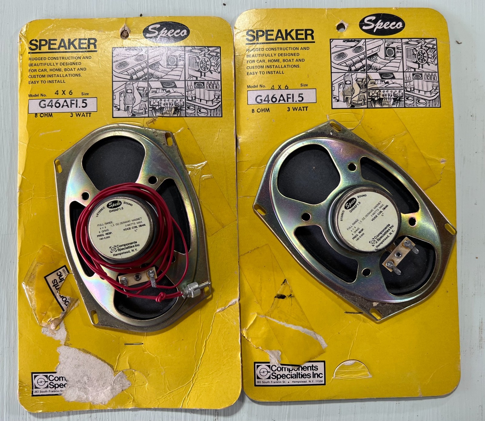 Speco G46AF1.5 4×6 Auto Speakers 8 Ohm 3W Vintage w/ Original Cards