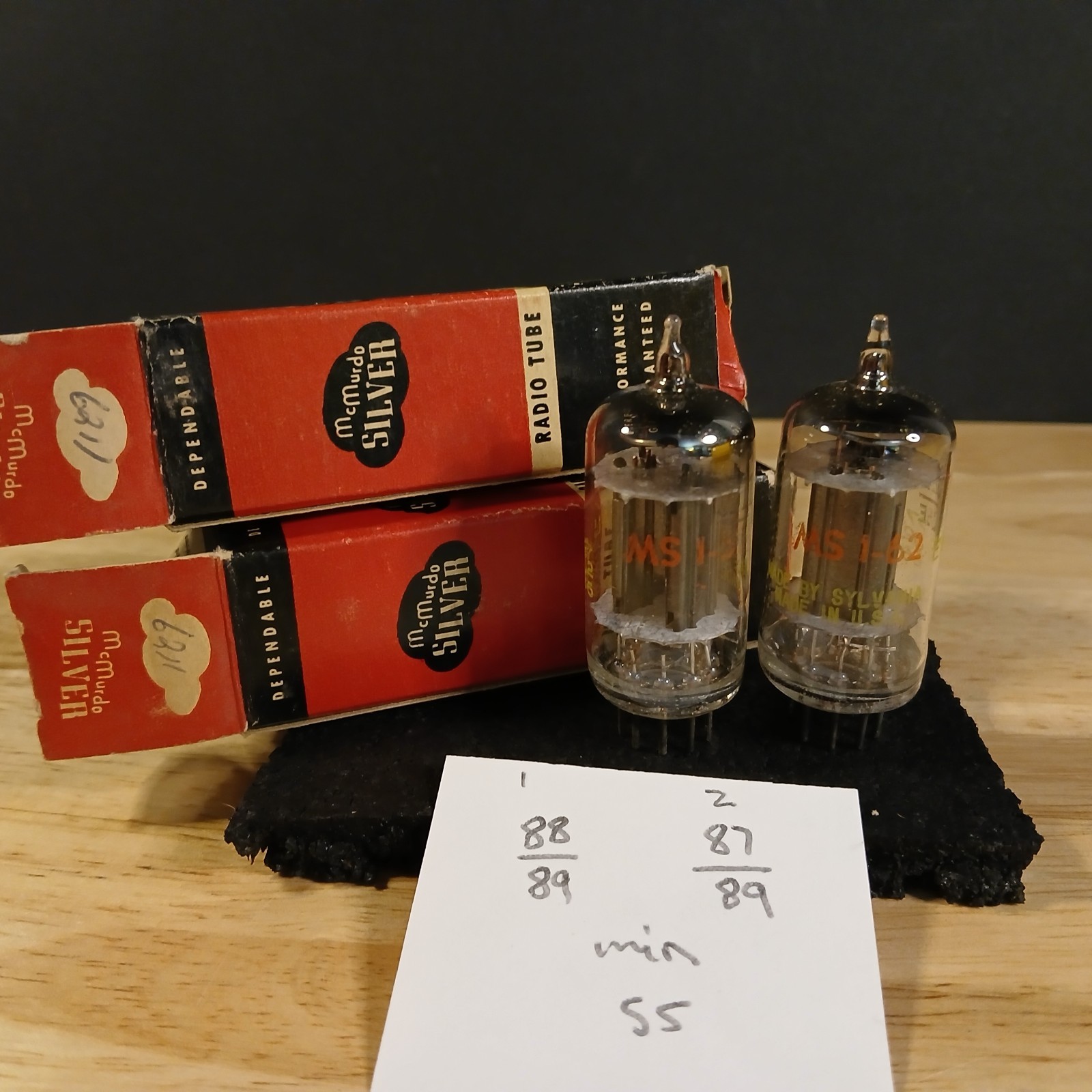 Matched Pair 1962 MS – Sylvania 6211 Audio Tubes Tested 88/84 and 87/89 min 55