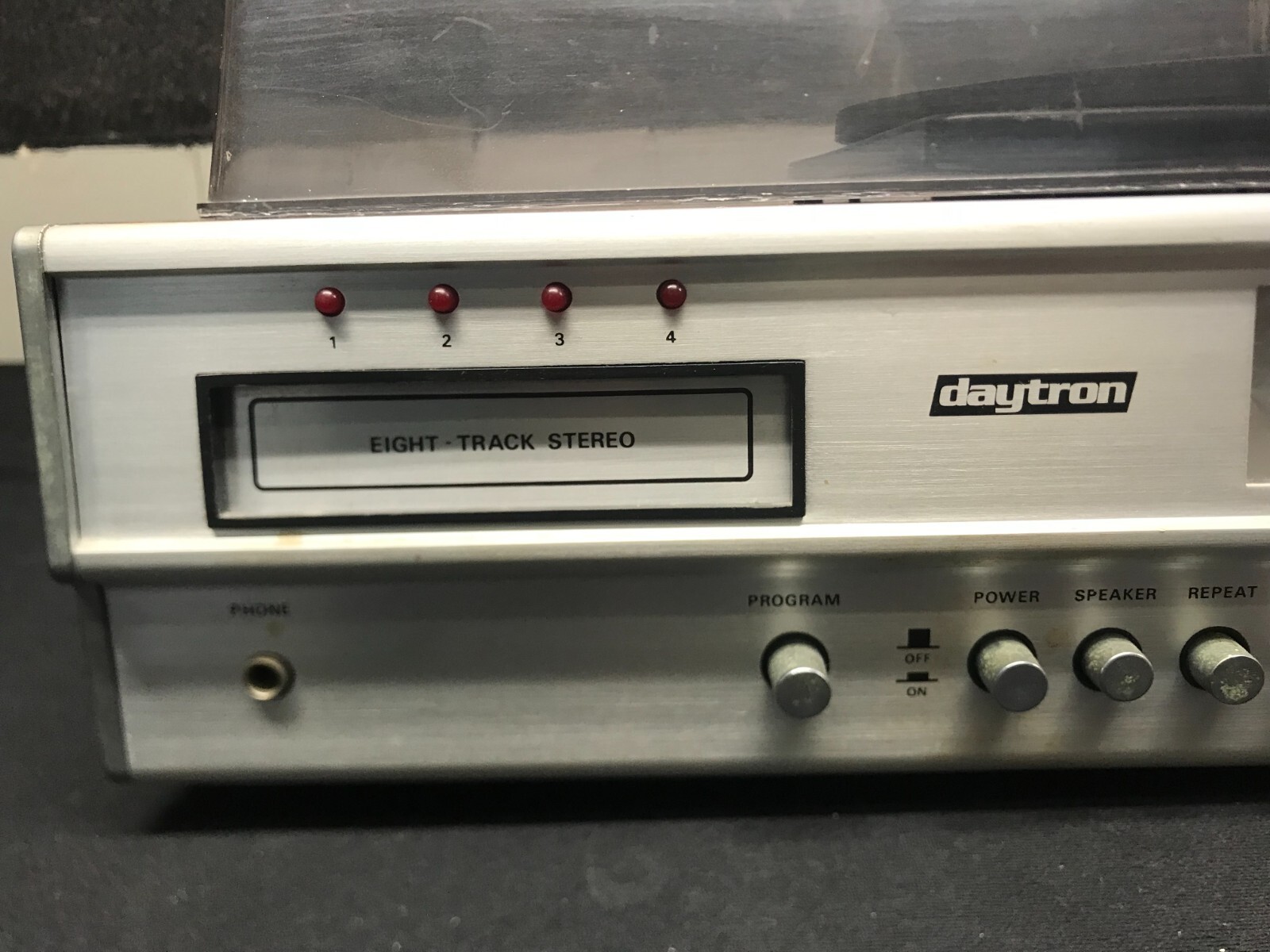 Vintage Daytron 180 AM/FM Eight Track Stereo Walnut Vinyl on Wood Cabinet