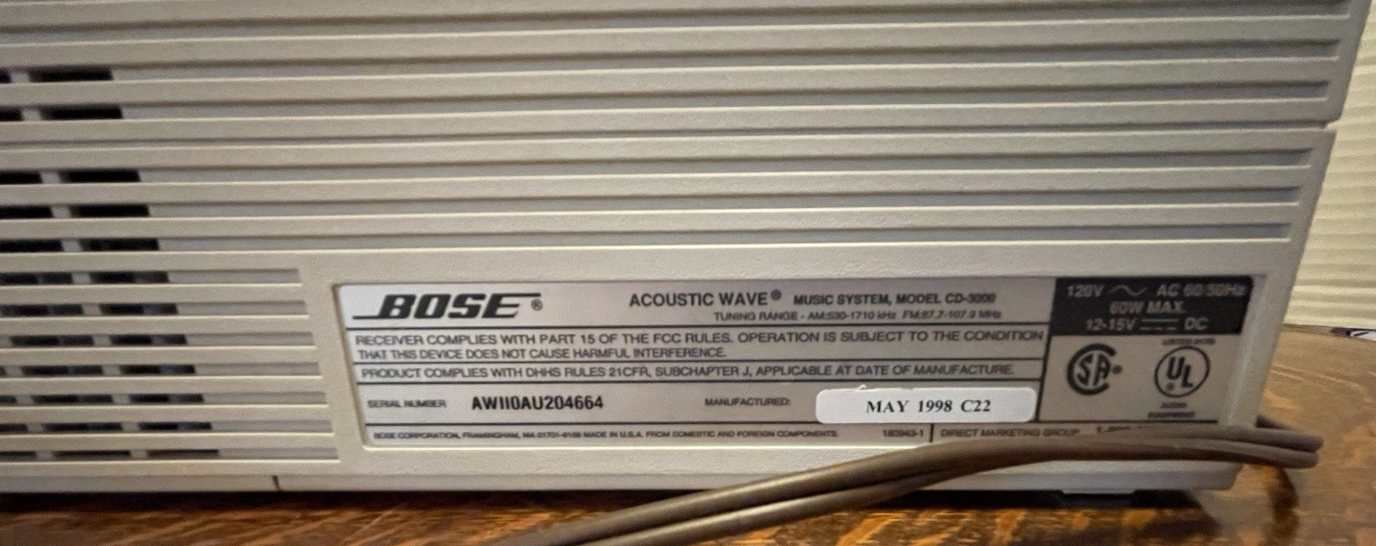 BOSE AM/FM/CD~ MAY 1998~ C22 ACOUSTIC WAVE # CD-3000~ EXCELLENT