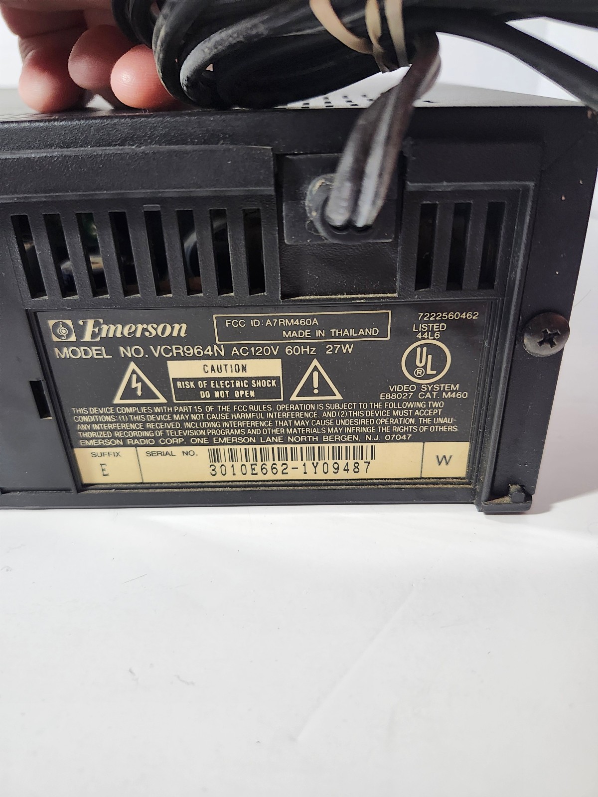 Emerson VCR964N 4-Head VHS VCR Player FOR PARTS Powers On