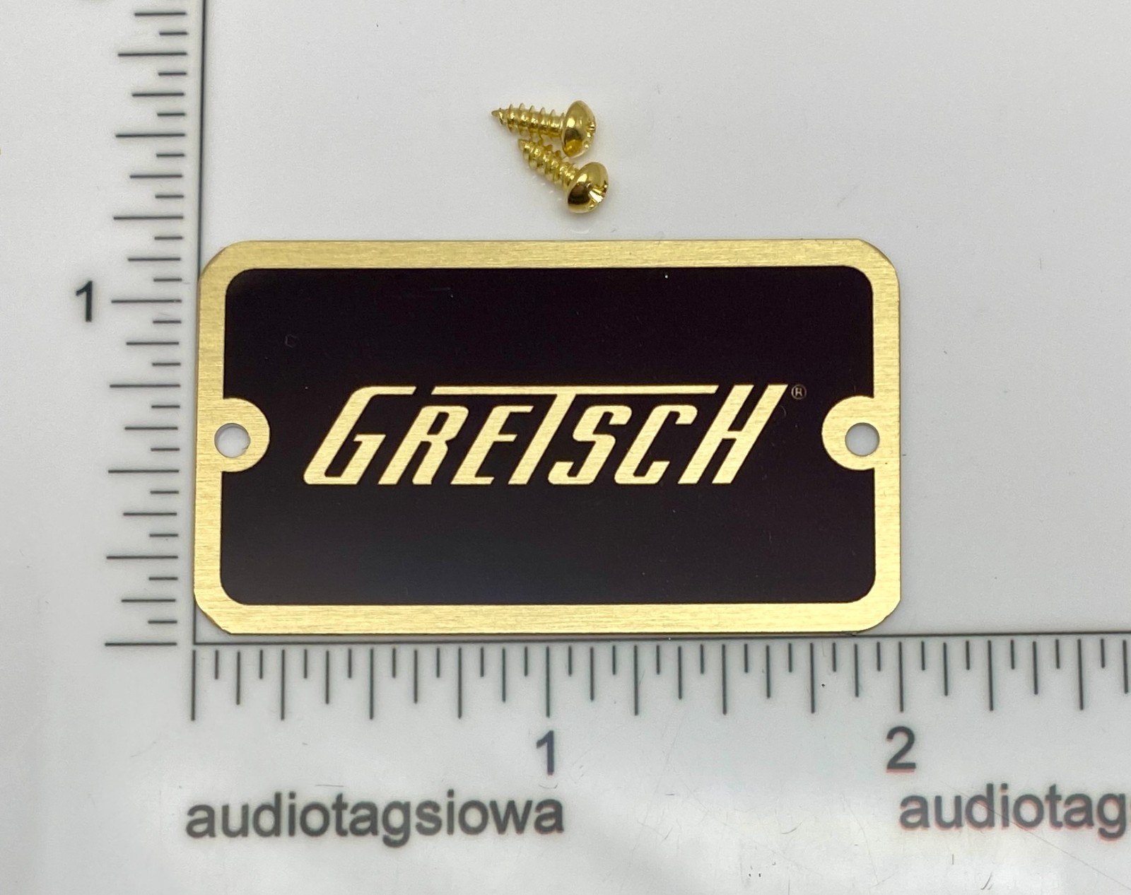 Gretsch Guitar Case Logo Badge Gold on Black with Gold Screws