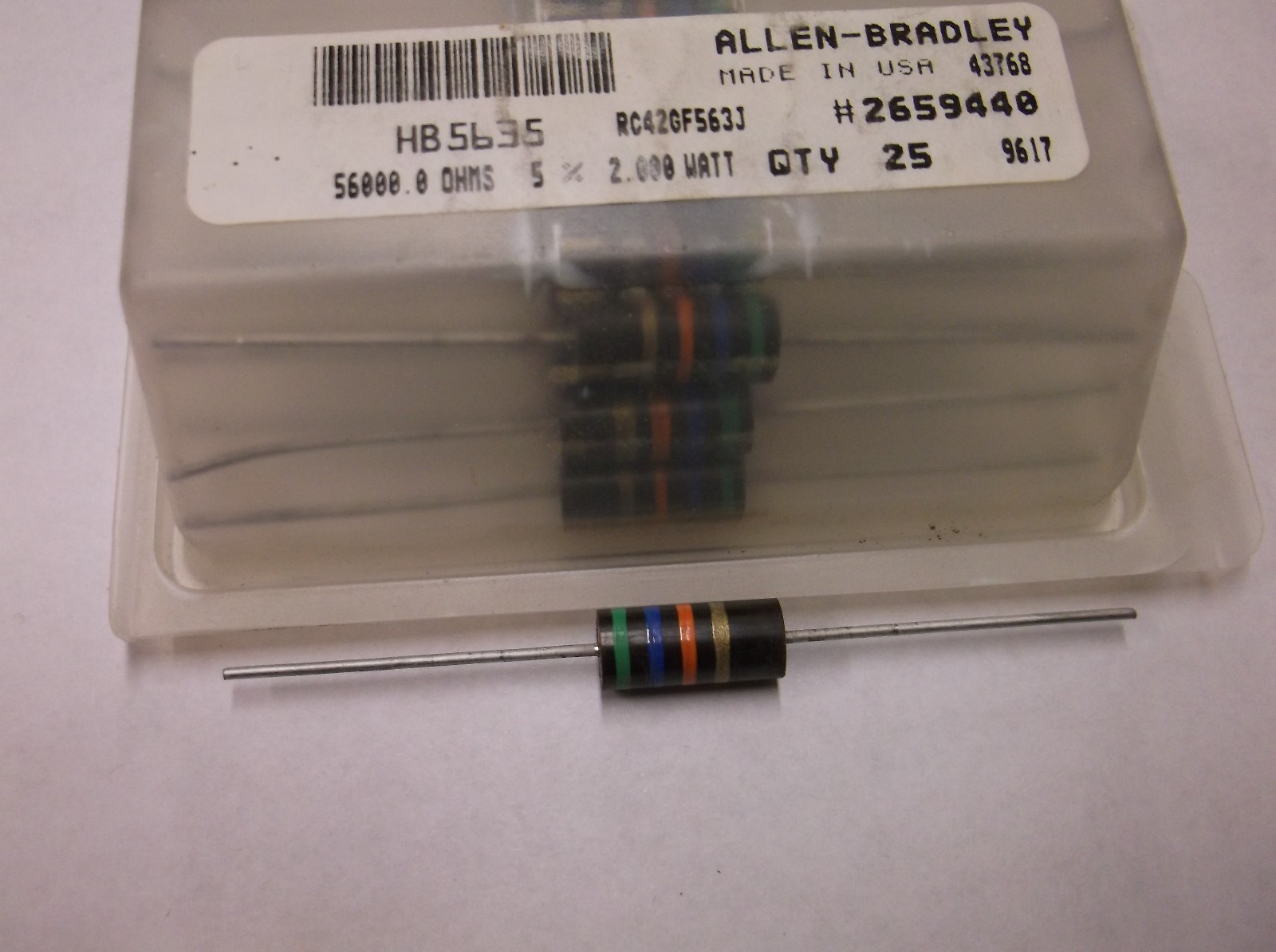 ALLEN BRADLEY Carbon Comp Resistor 56k 5% 2 watt (1)