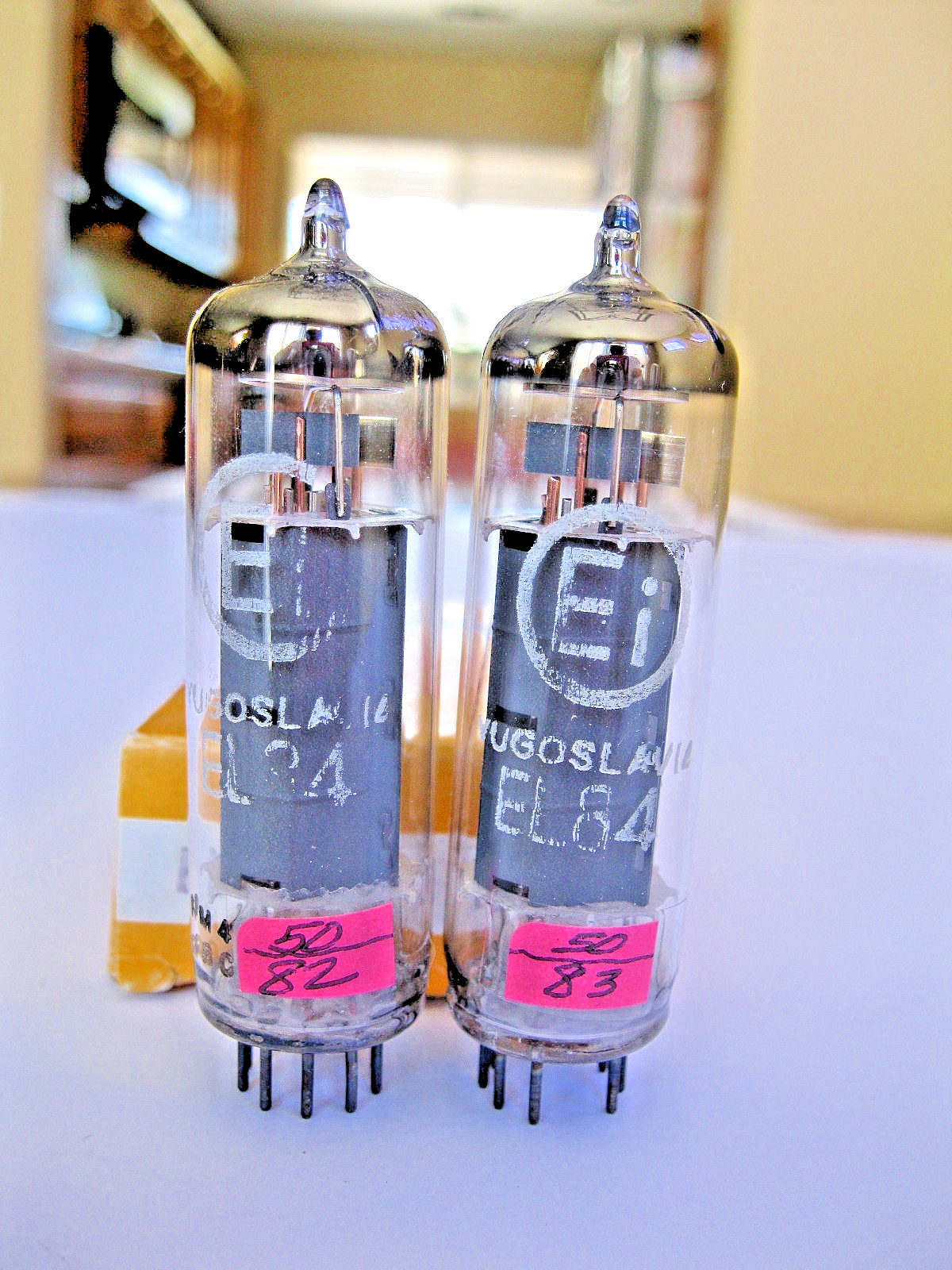 2 EI EL84/6BQ5 VACUUM TUBES GRAY PLATE O GETTER COOPER POST TV-7 TESTED.