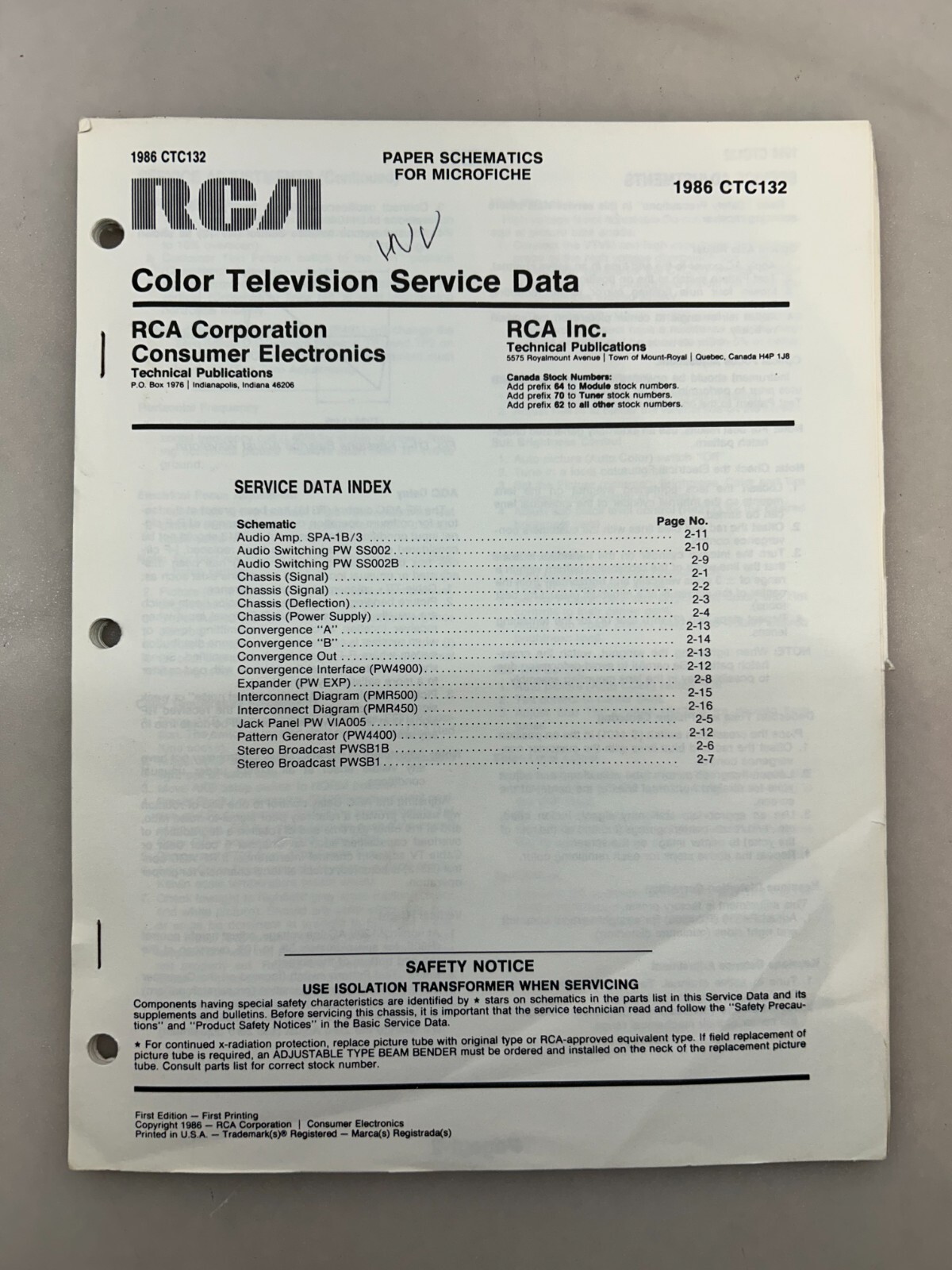 RCA CTC132 Original Schematics Free Shipping