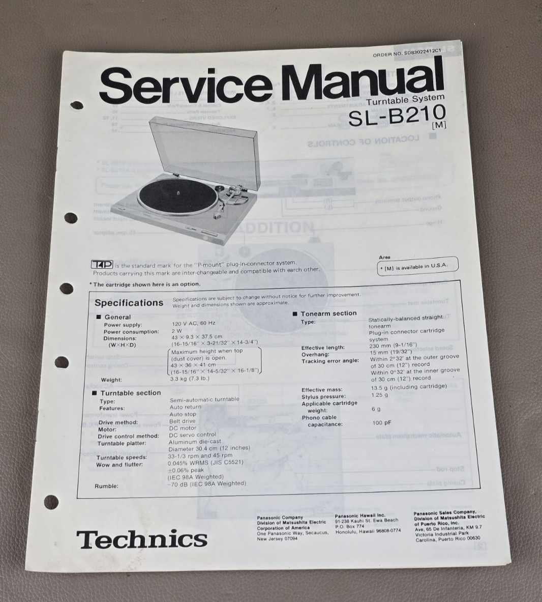 Technics Turntable SL-B210 Service Manual With Supplement D-4487