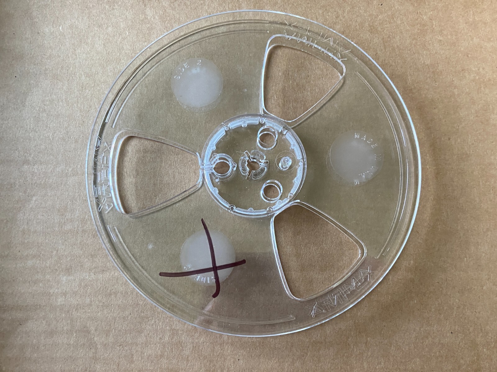 Vintage 7-Inch Take-Up Tape Reel Empty reel-to-reel Clear Plastic w/ Label
