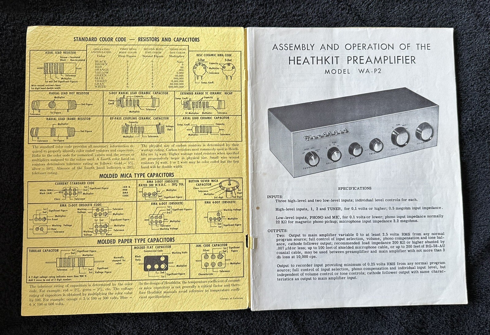 Vintage Heathkit Manuals, Reference Book Preamp WA-P2, Amp W-5M, Handitester M-1