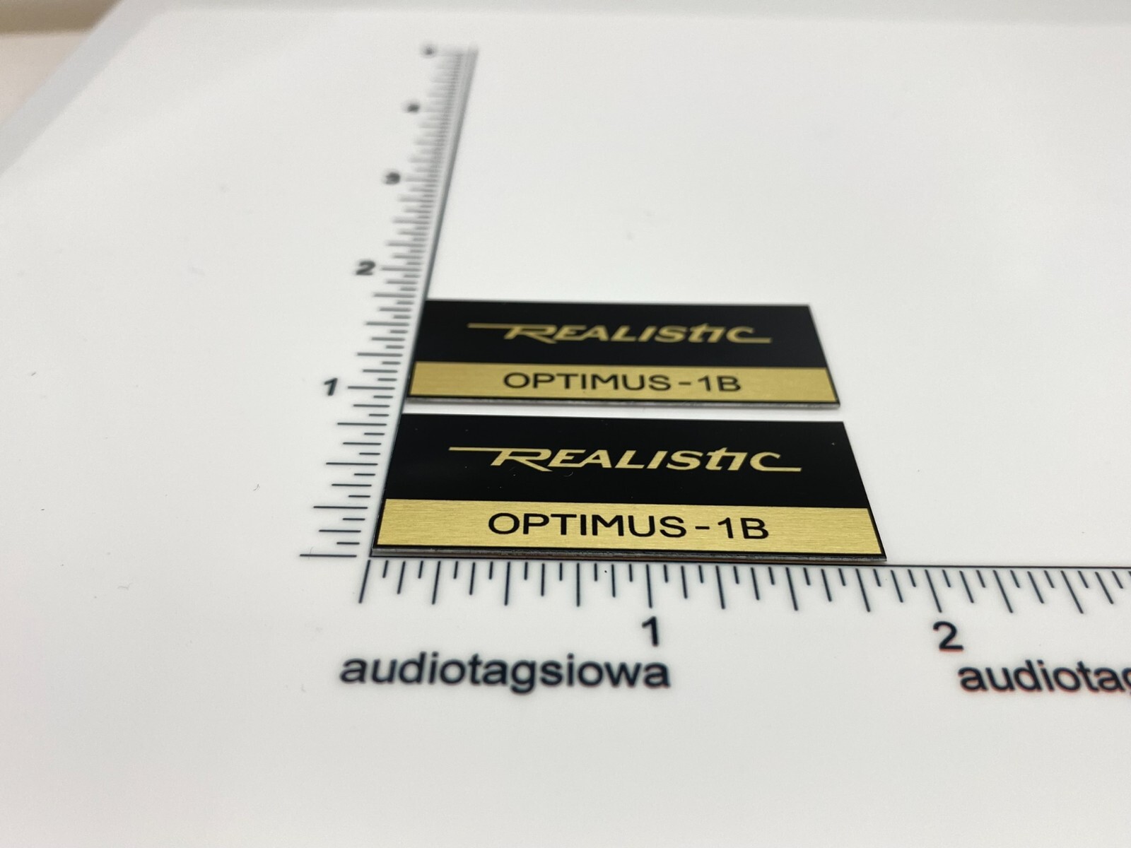 Realistic Optimus 1B Speaker Badge Logo Custom Pair Gold/Black Aluminum