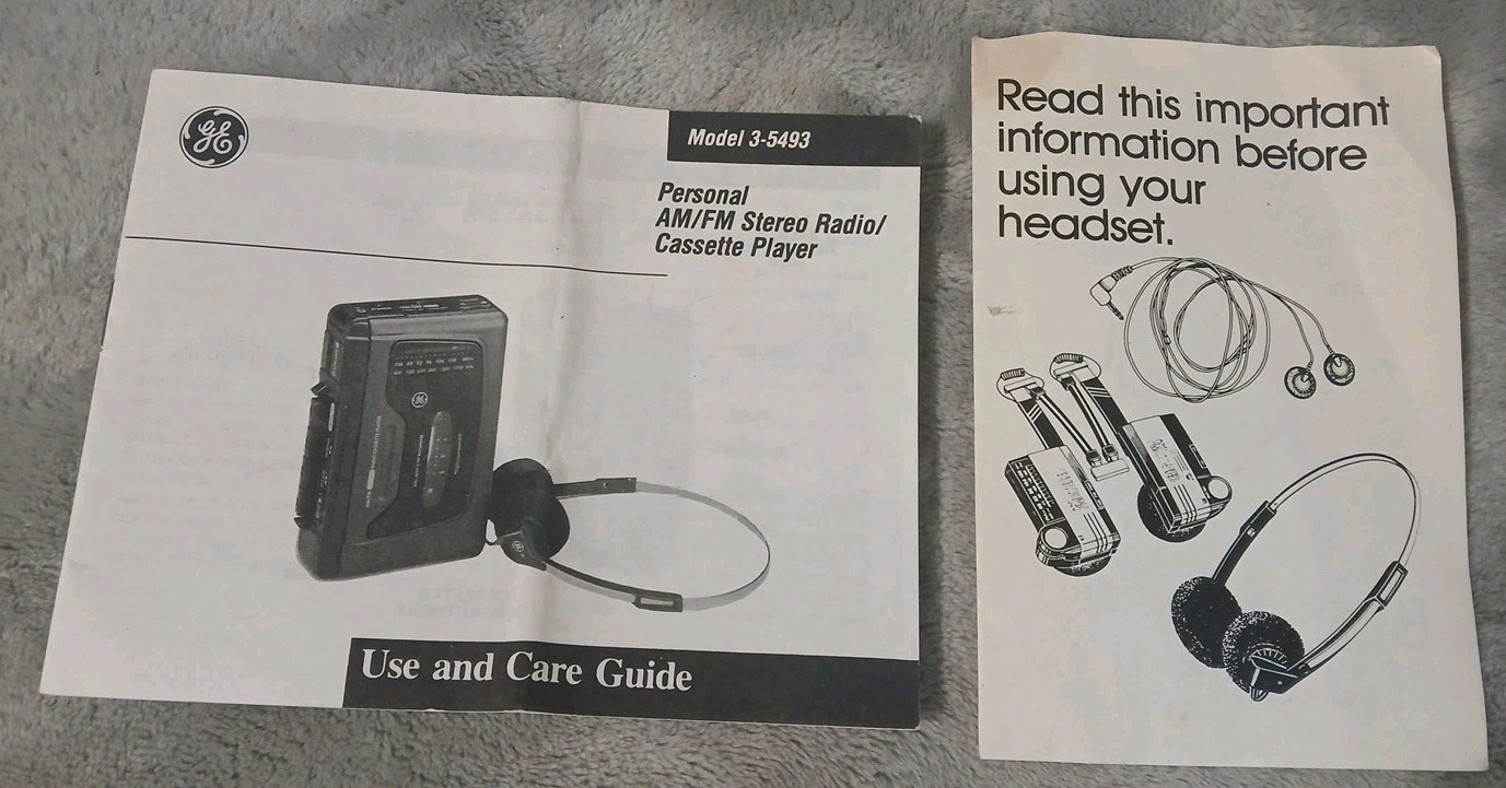 GE Personal Cassette Player Model 3-5493 Use And Care Guide Manual