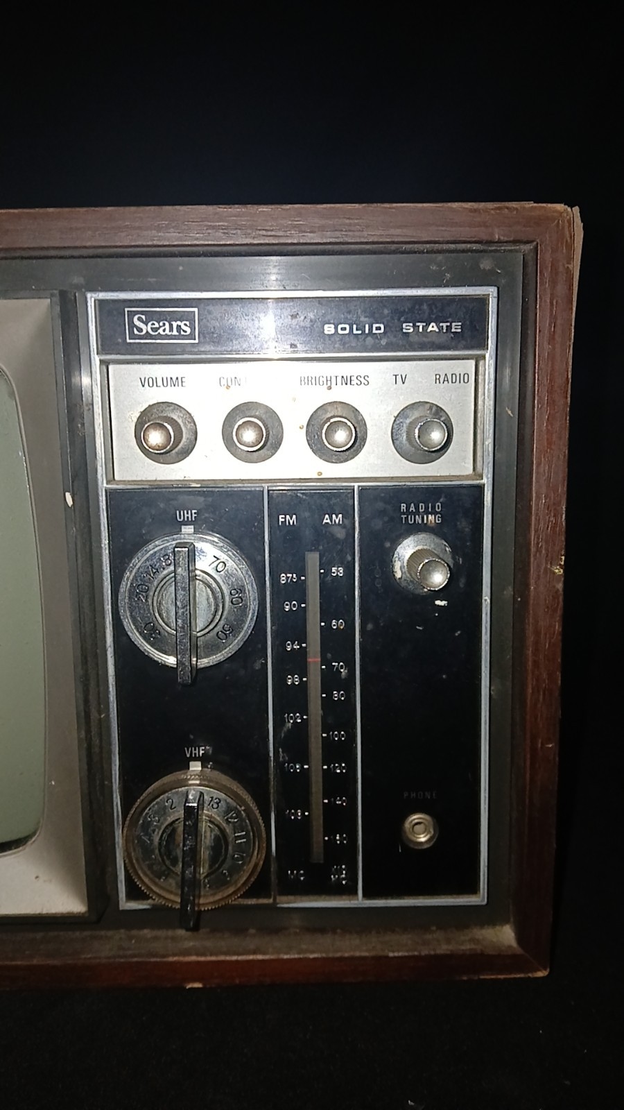 Vintage Sears AMFM Clock Radio Combo Built-in 8 Black and White TV Tested Works