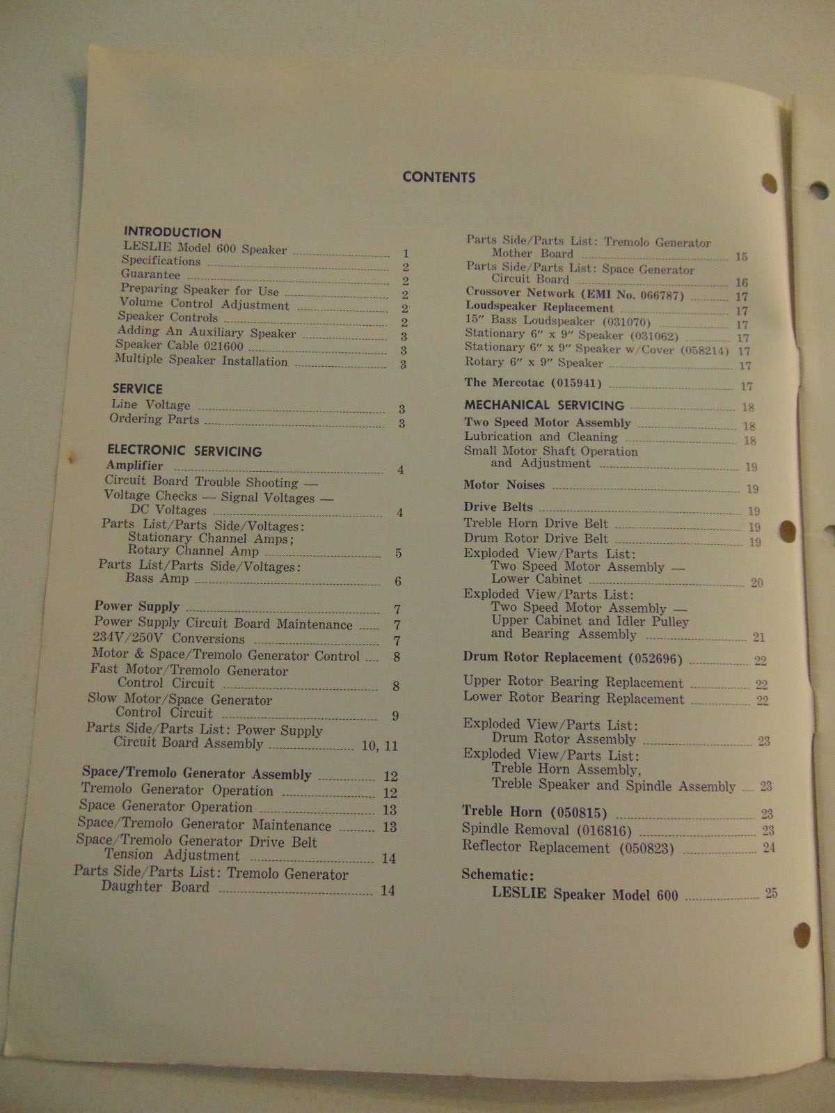 Leslie Speaker 600 Service Repair Shop Manual Schematics