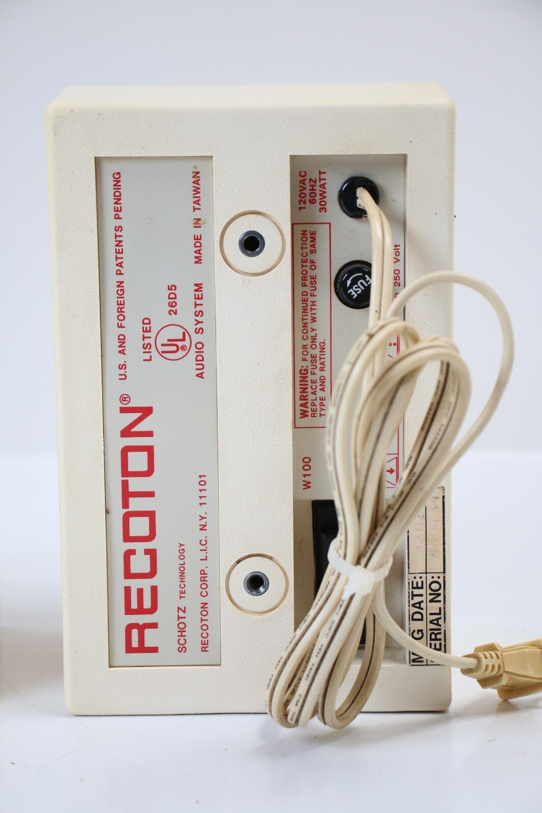Vintage Recoton Speakers W100 Scholtz Technology