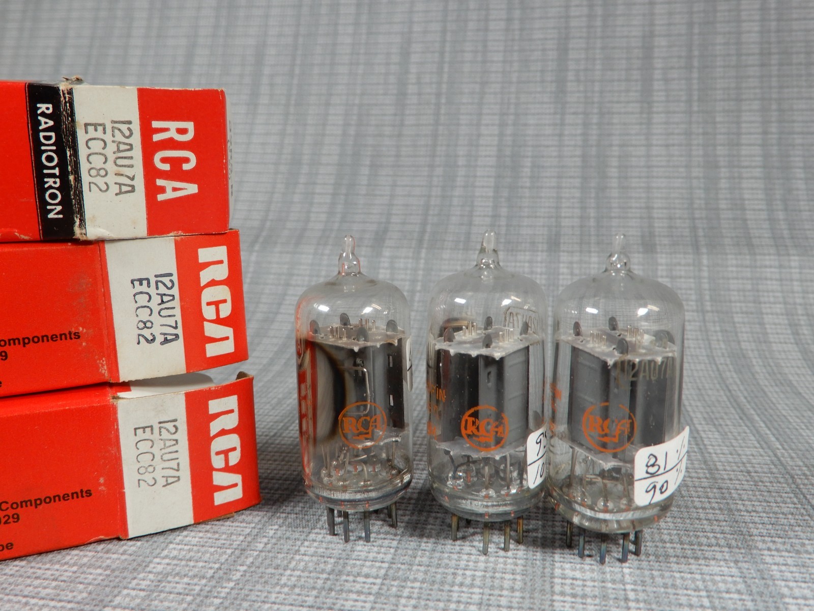 RCA 12AU7 Clear Top Vacuum Tubes (3) Amplitrex Tested 104/90% 95/104% 81/90% Gm