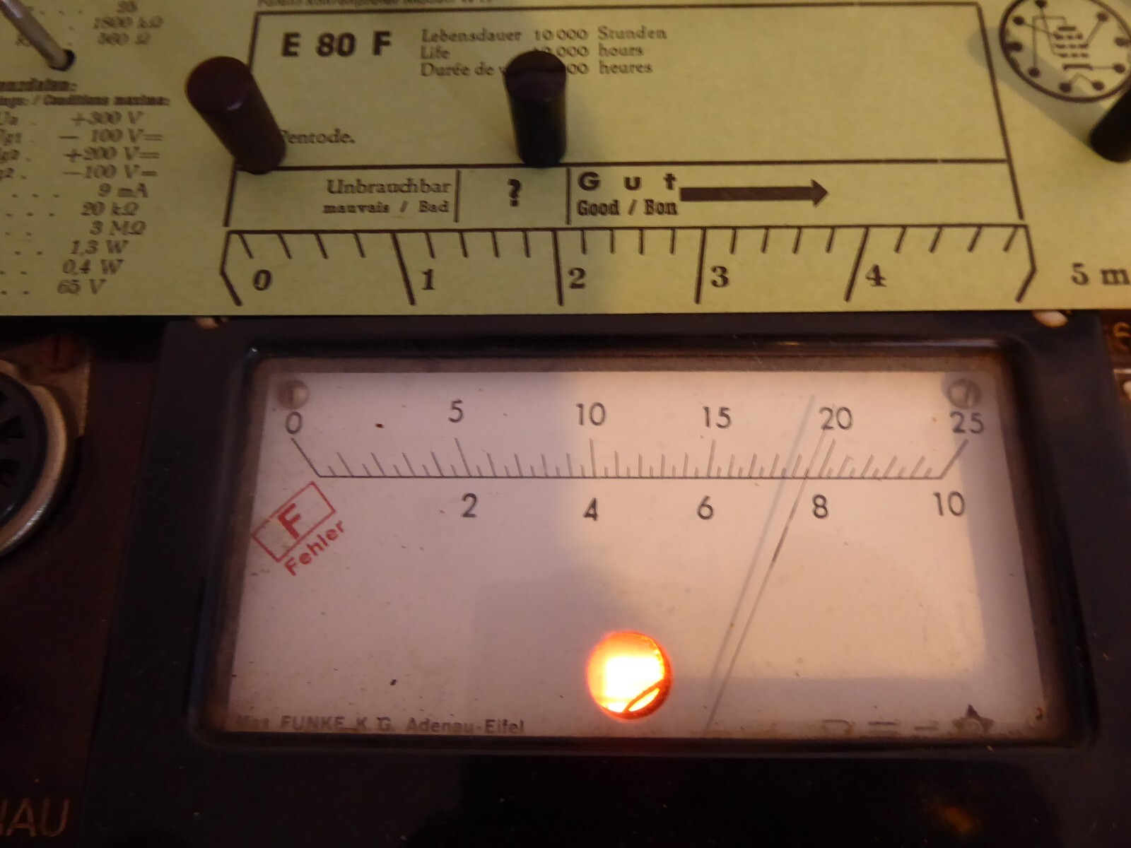 TUBE ” VALVO E80F ” TESTED. GOLD PINS.