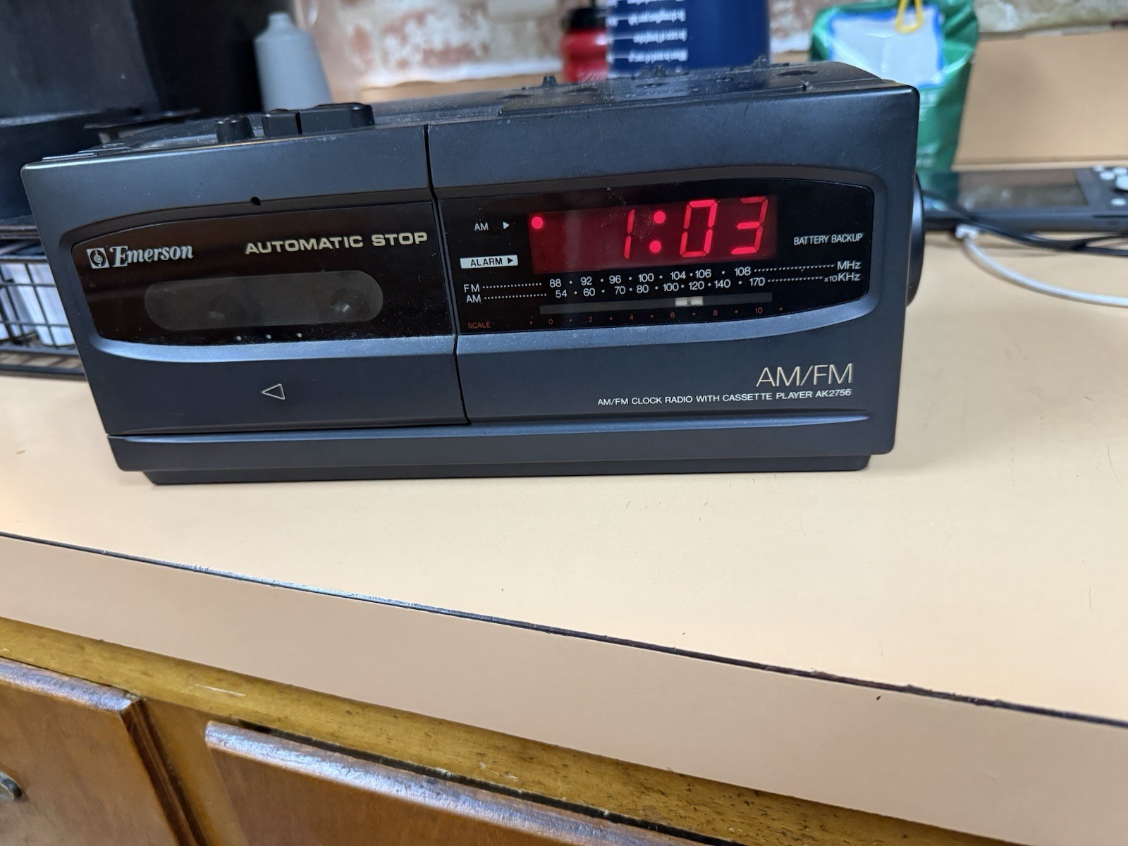 Emerson AK2756 AM FM Clock Radio Cassette Player Tested Working Vintage