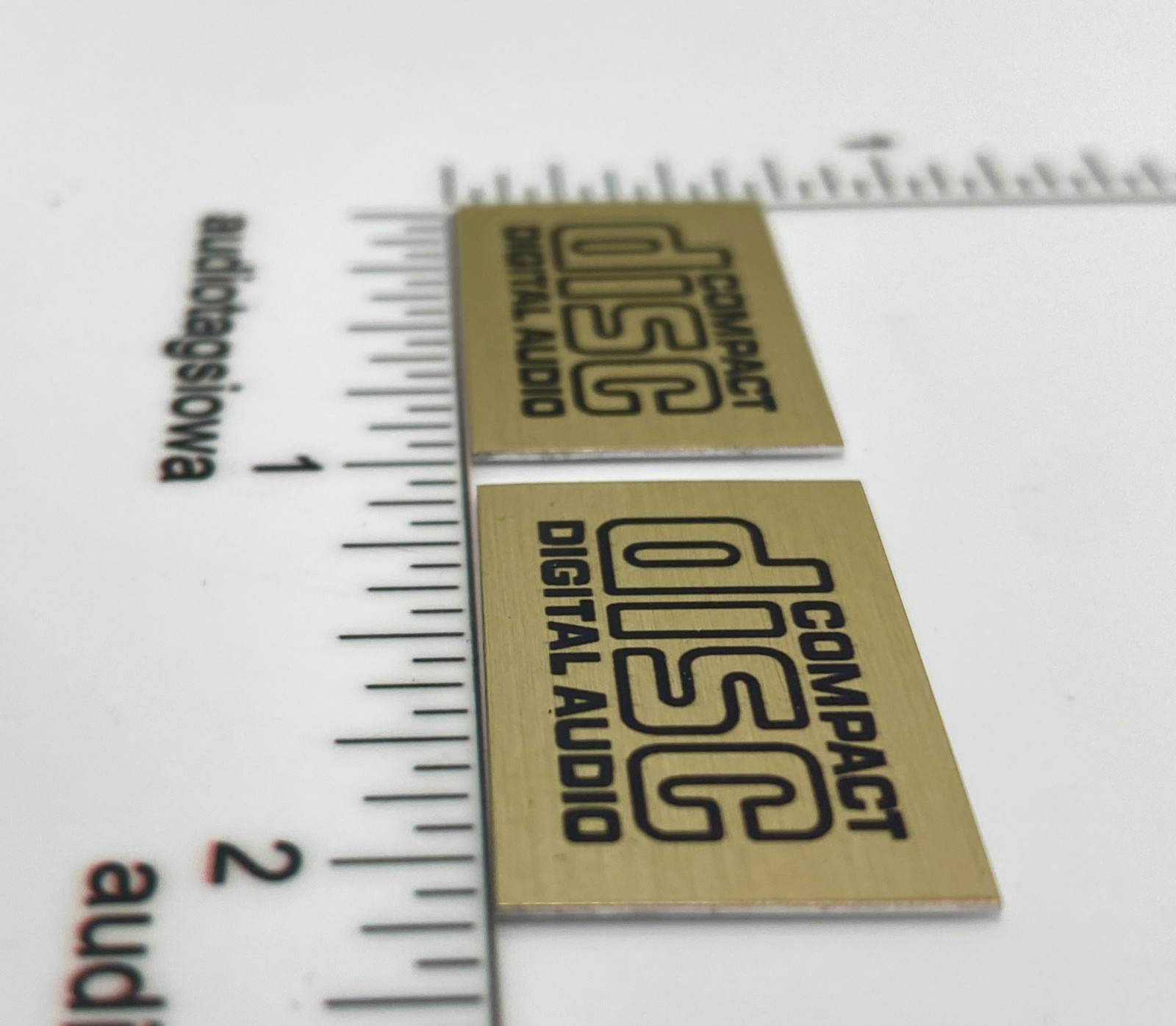 Compact Disc Digital Audio Gold Aluminum Badges Self Stick PAIR