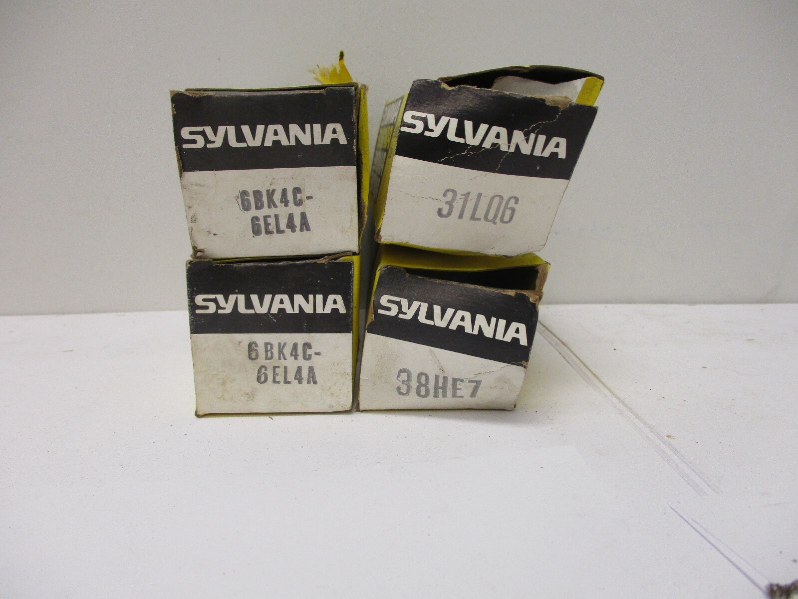 SYLVANIA VINTAGE ELECTRONIC TUBES, 38HE7-1, 31L06-1, 6BK4C-6EL4A-2, LOT OF 4
