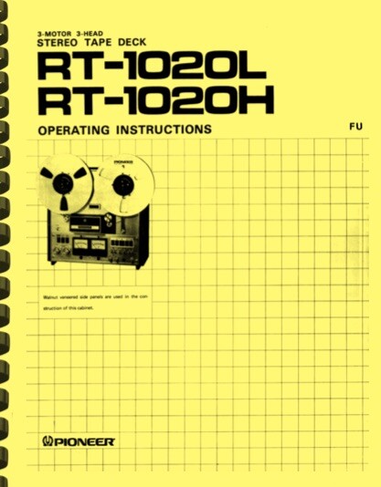 Pioneer RT-1020H RT-1020L Tape Deck OWNER’S MANUAL and SERVICE MANUAL