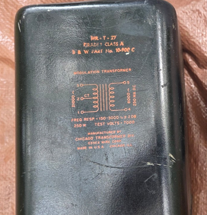 Vintage Chicago Modulation Transformer 250W 21,000 Ω /8,000 Ω 250MA MIL-T-27