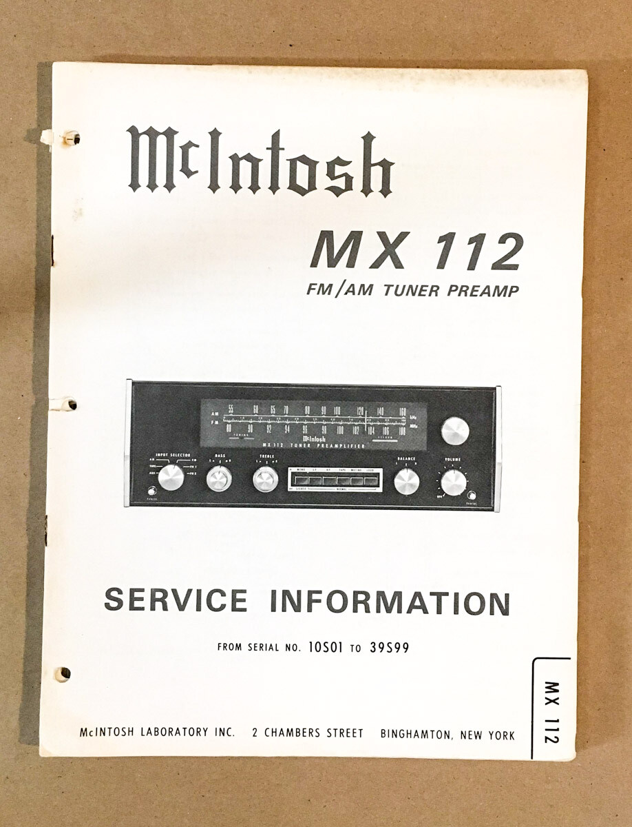 McIntosh MX112 MX-112 Preamp / Preamplifier Service Manual *Original*