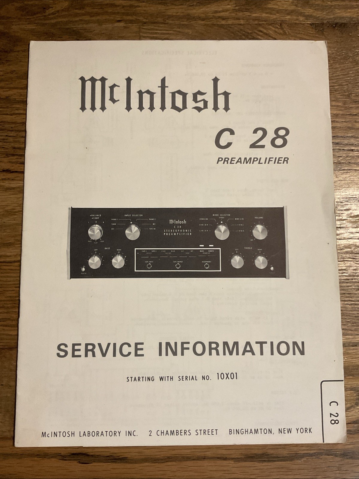 McIntosh C28 Preamplifier Service Information & Bulletin (SN start w/91X50) OEM