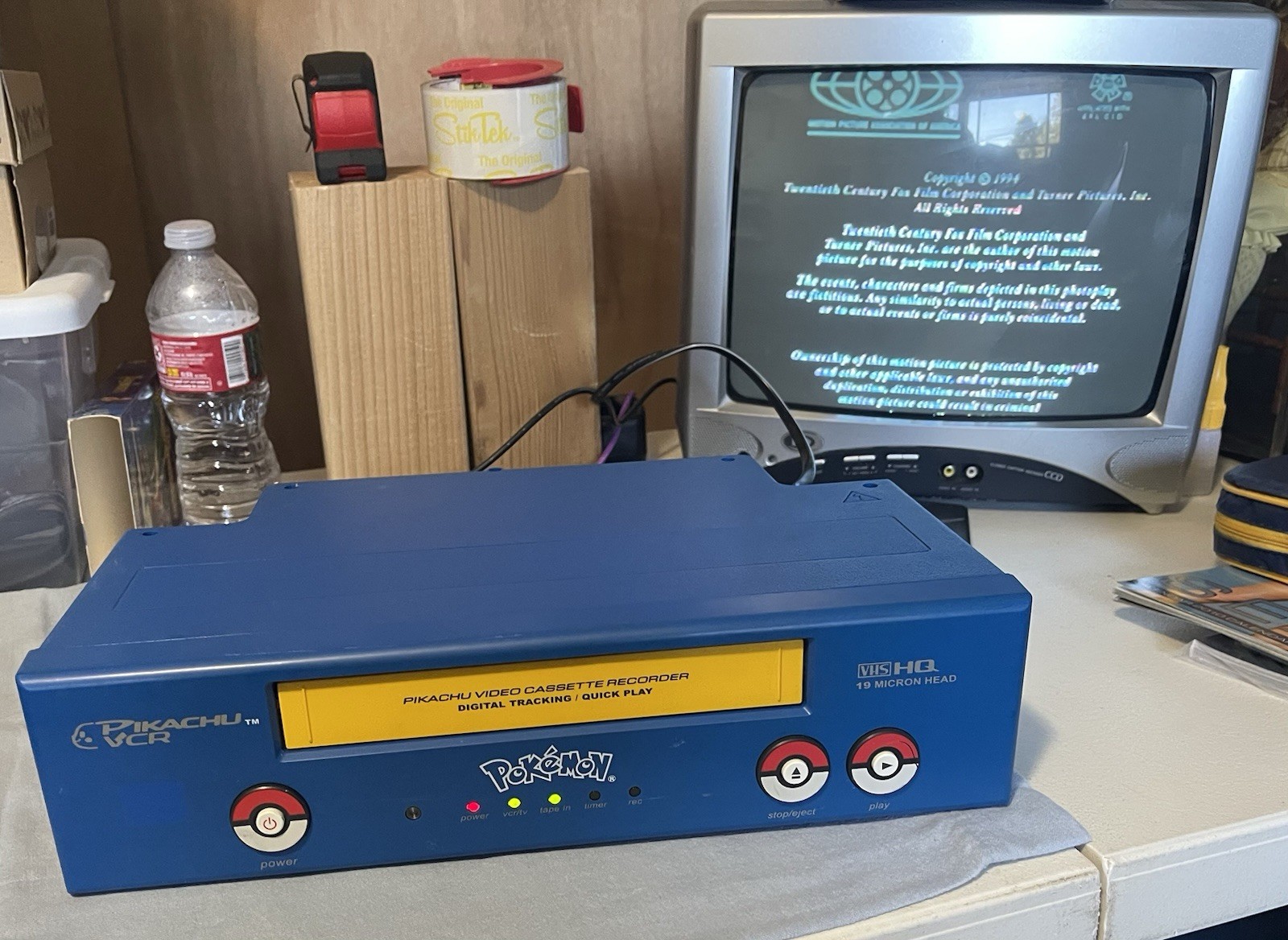 Vintage 2003 Pikachu VCR With Pikachu Remote, Regular Remote And Manual! Rare