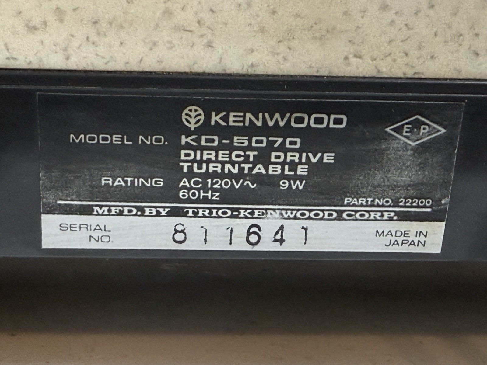 KENWOOD KD-5070 Turntable ’78 Classic Granite Base Complete / READ DESCRIPTION