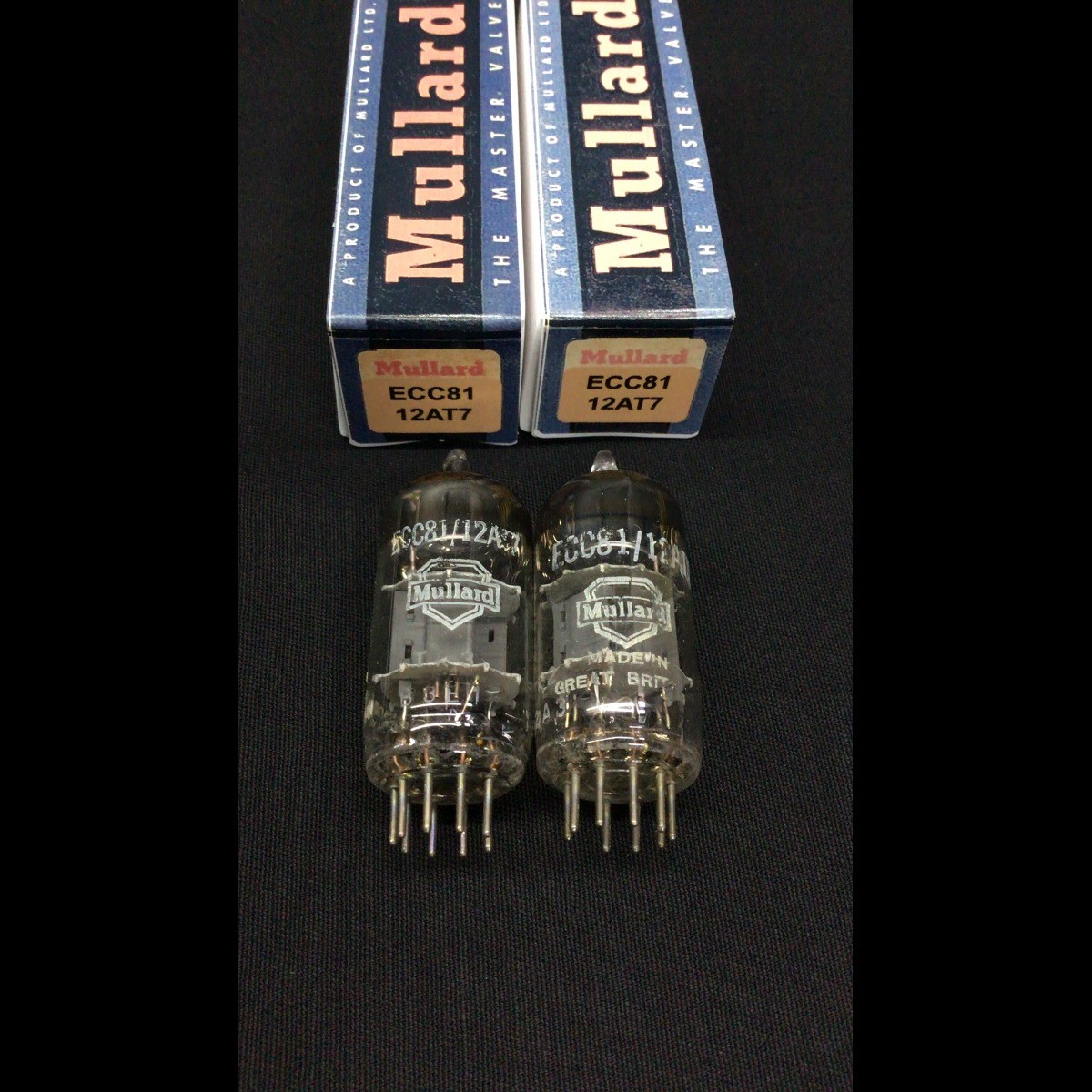 MATCHED PAIR MULLARD 12AT7 ECC81 Shield Logo GT Britain VACUUM TUBES 10.9883