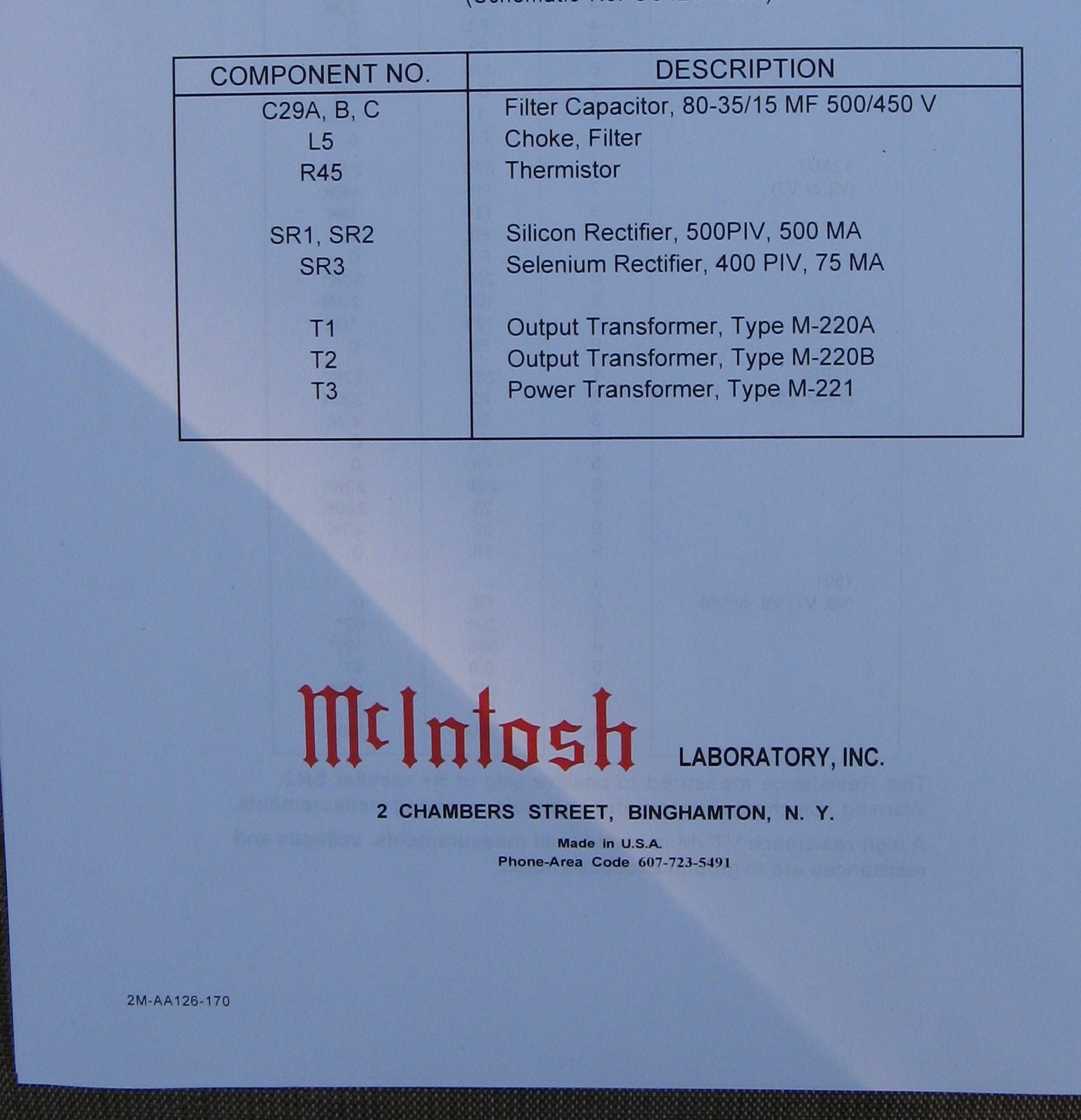 *USA* ULTIMATE MCINTOSH MC225 OWNER’S / MAINTENANCE MANUAL