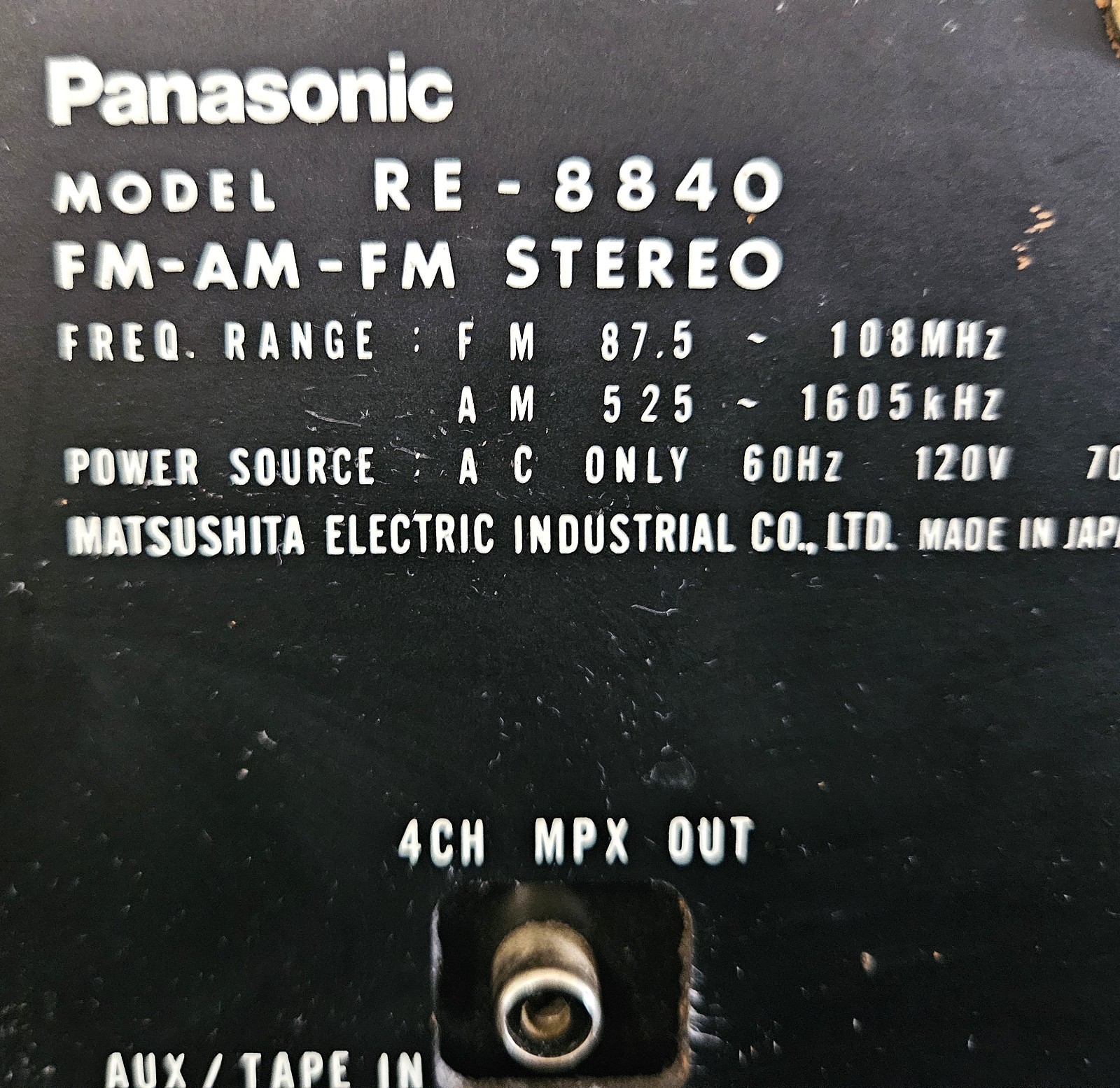 Panasonic Quad Stereo AM/FM 8 Track Player/Recorder – Model RE-8840- Orig. Spkrs
