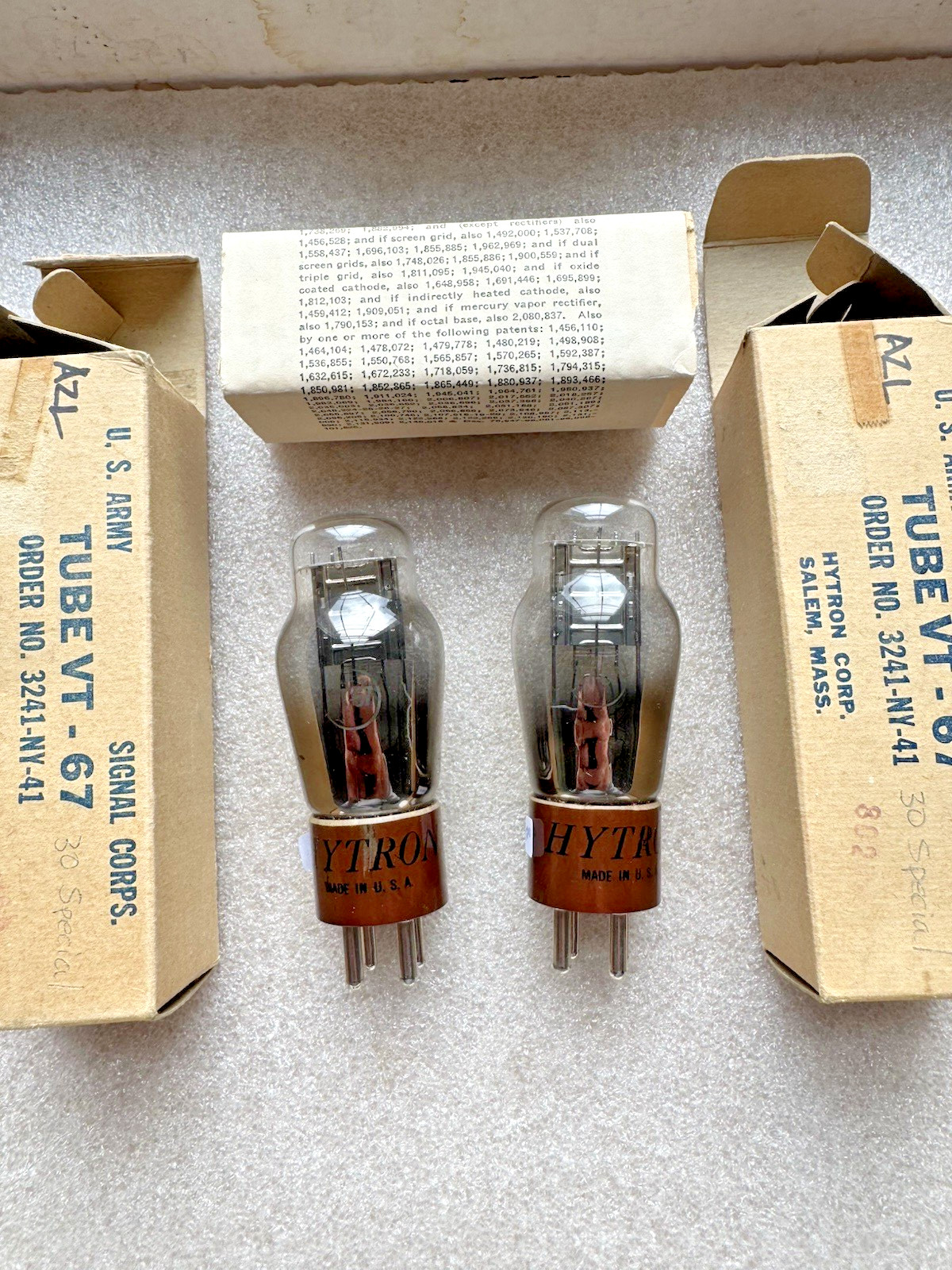 Hytron 30 Special VT-67 Brown Base Matching Pair Tubes Test NOS
