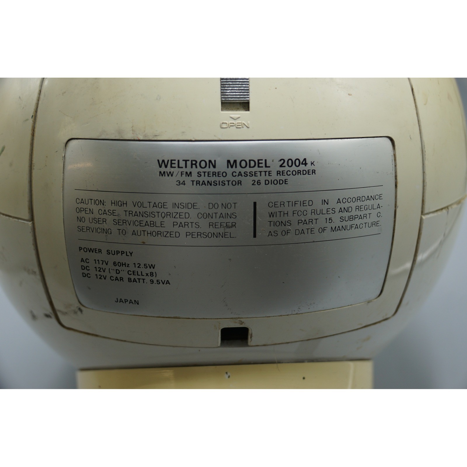 Weltron 2004 Space Ball Radio Cassette Player Recorder White Vintage For Parts