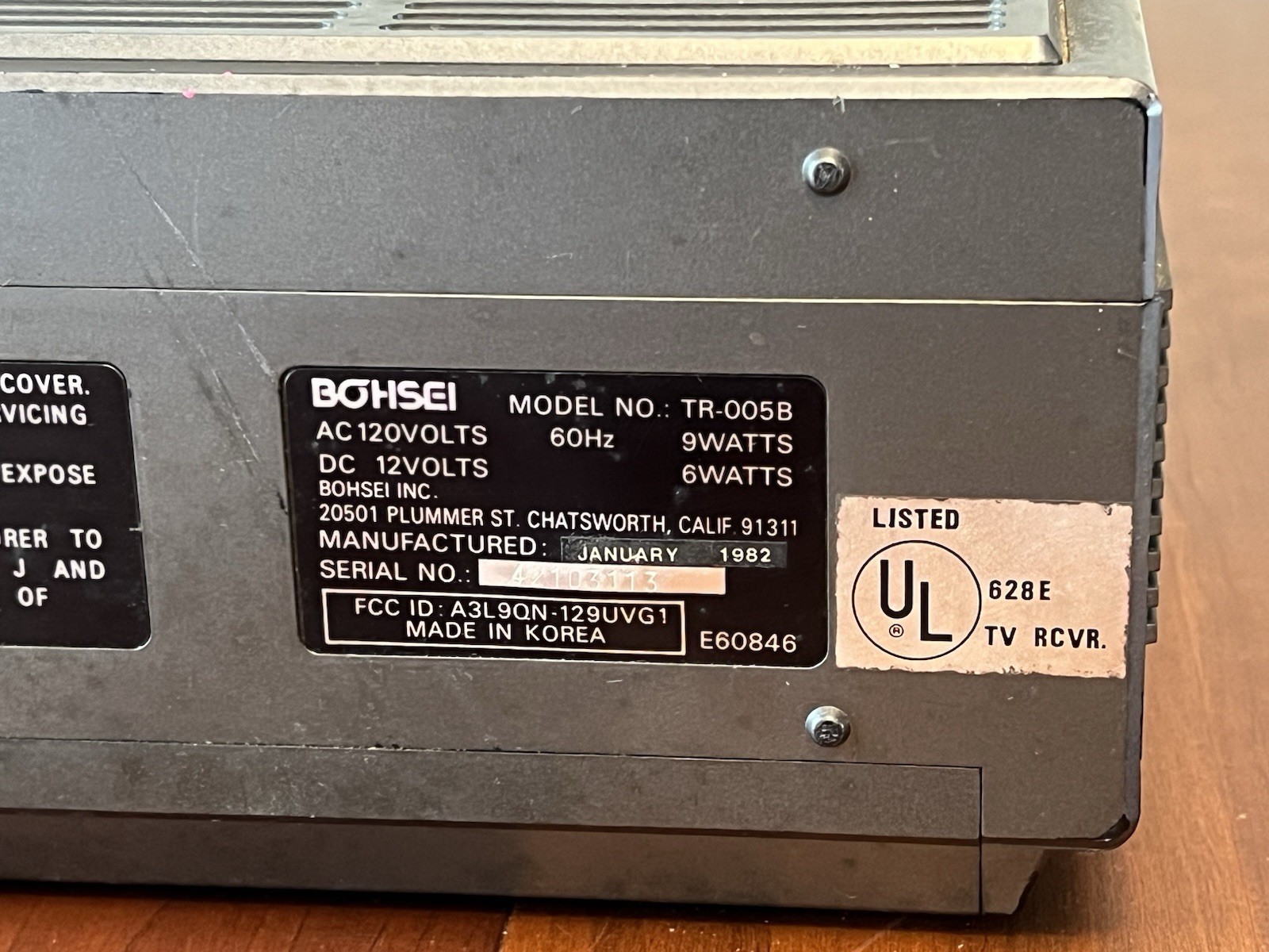 Vintage 1982 Bohsei TR-0058 Portable 5” TV W/ AM/FM Radio VTG 80s TESTED WORKS