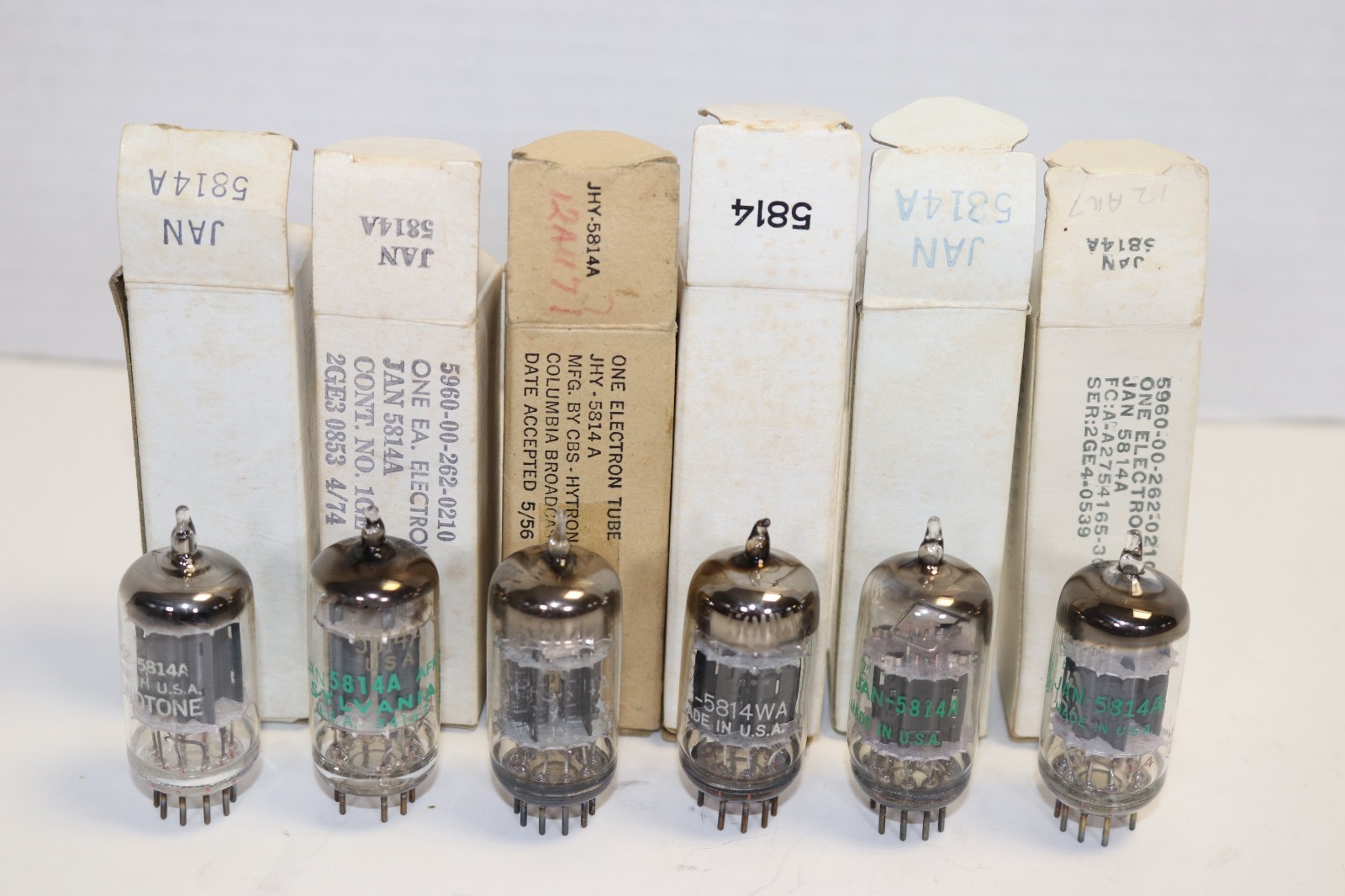 QTY 6 – MIL SPEC – 5814A – VACUUM TUBES – AMPLITREX TESTED – MIXED – VG-GD