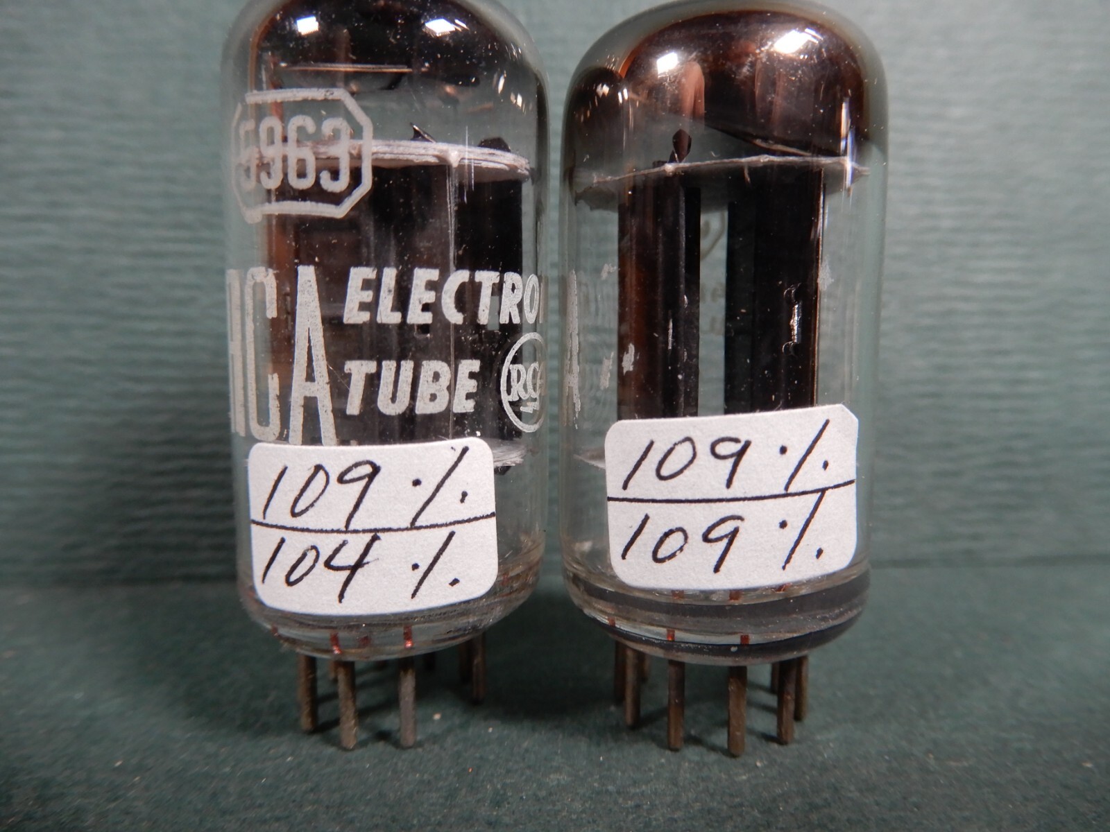 RCA Black Plate 5963 Vacuum Tubes (2) Amplitrex Tested Strong 109/104% 109/109%
