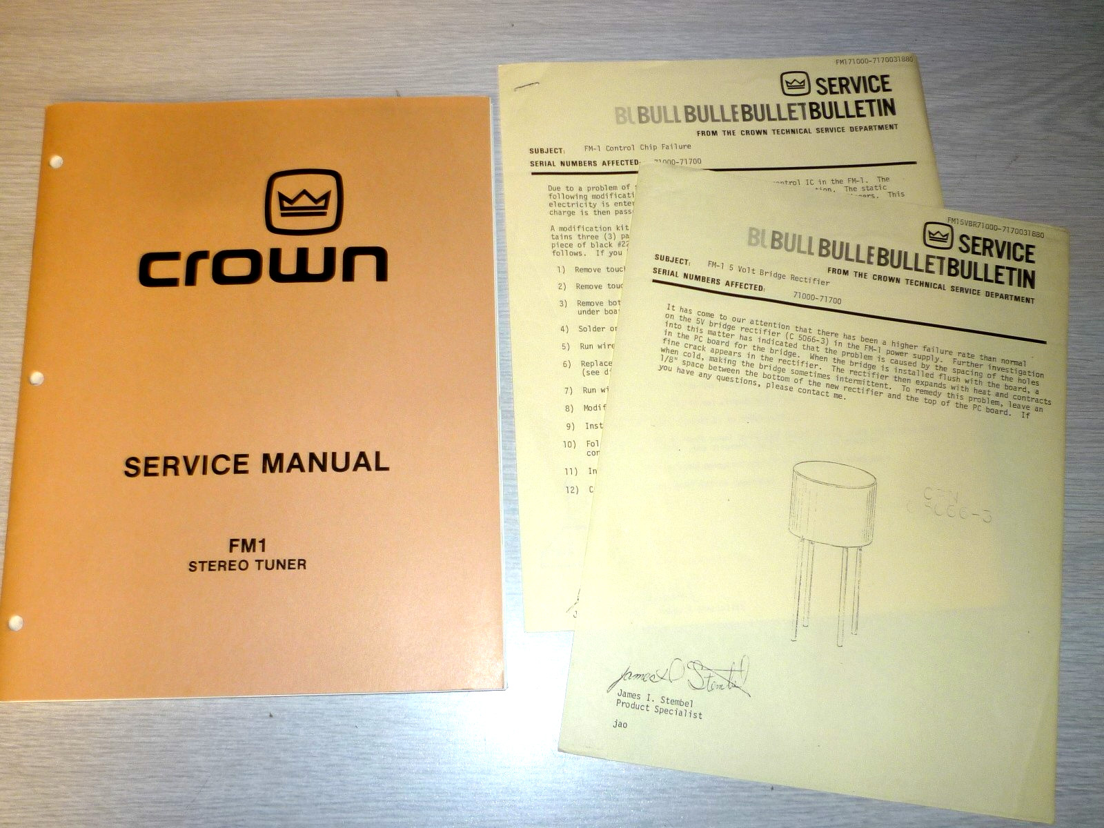 ORIGINAL CROWN FM-1 – Service Manual W/ Schematics, Parts List, Complete – EX