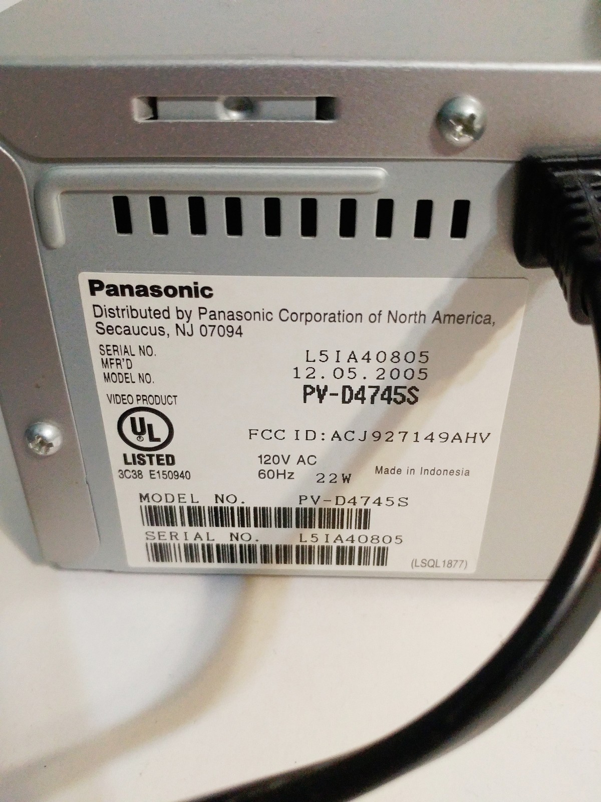 Panasonic PV-D4745S DVD VCR Combo Player – TESTED WORKS