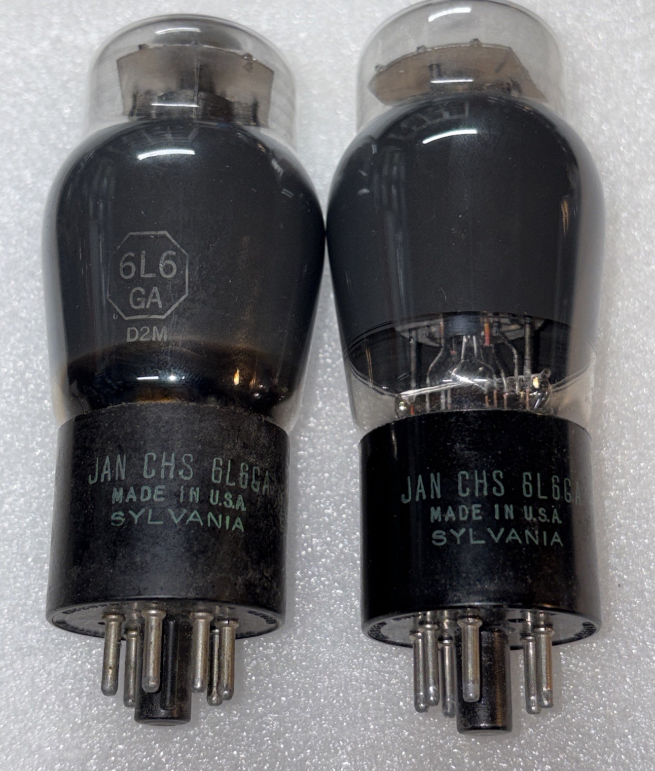 Matched Pair Sylvania JAN CHS 6L6GA Vacuum Tubes Amplitrex Tested NOS #17