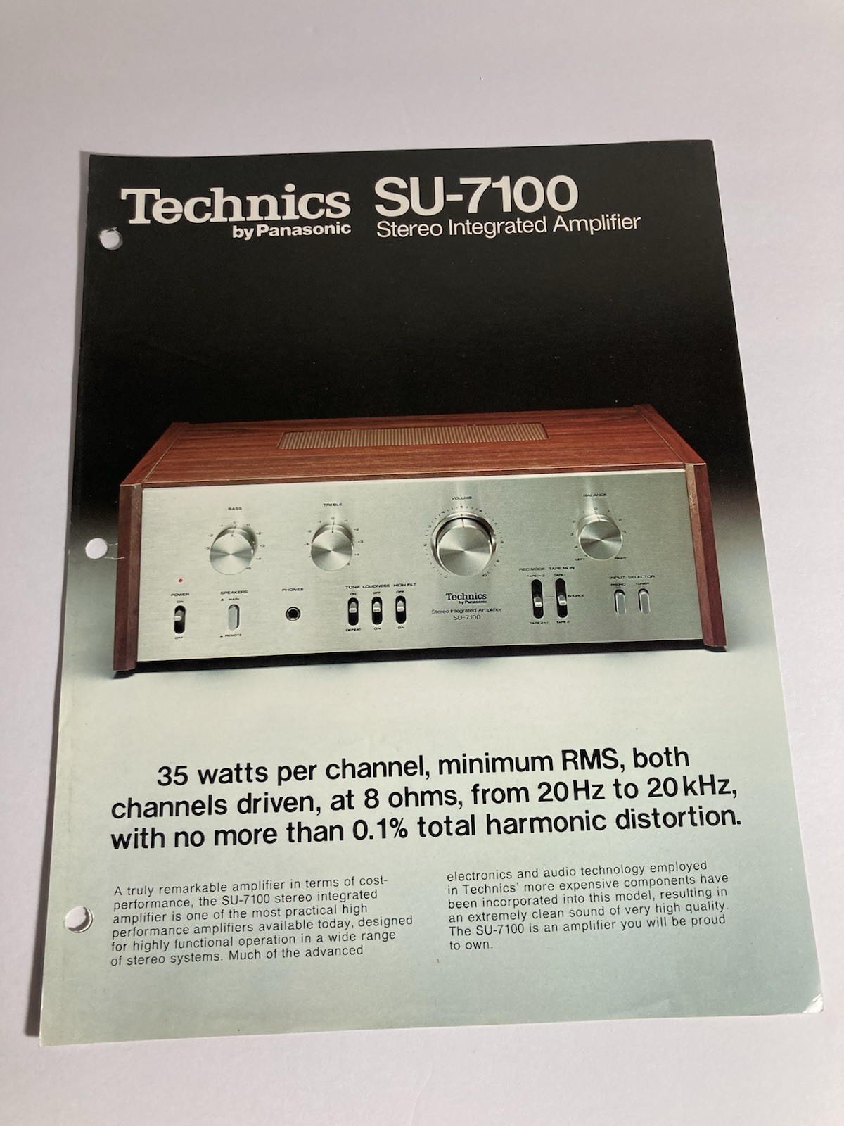 Technics SU-7100 Stereo Amp Specifications Sheet Vintage